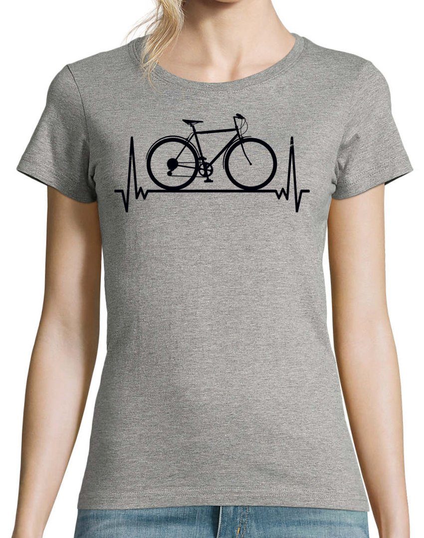 T-Shirt mit Heartbeat Frontprint Designz Youth Shirt Damen Fahrrad Grau trendigem