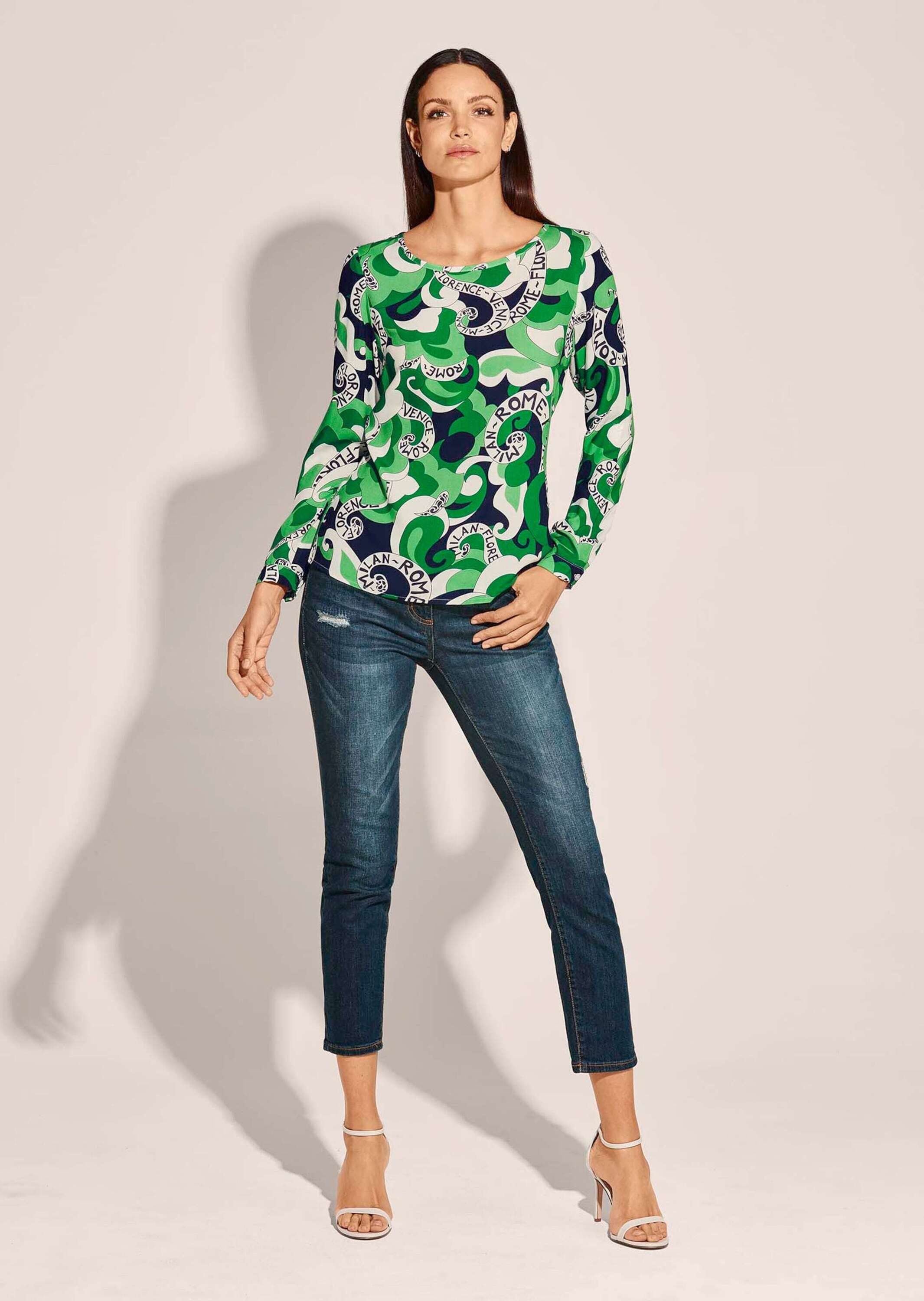 Langarmbluse Statement-Bluse mit Städteprint