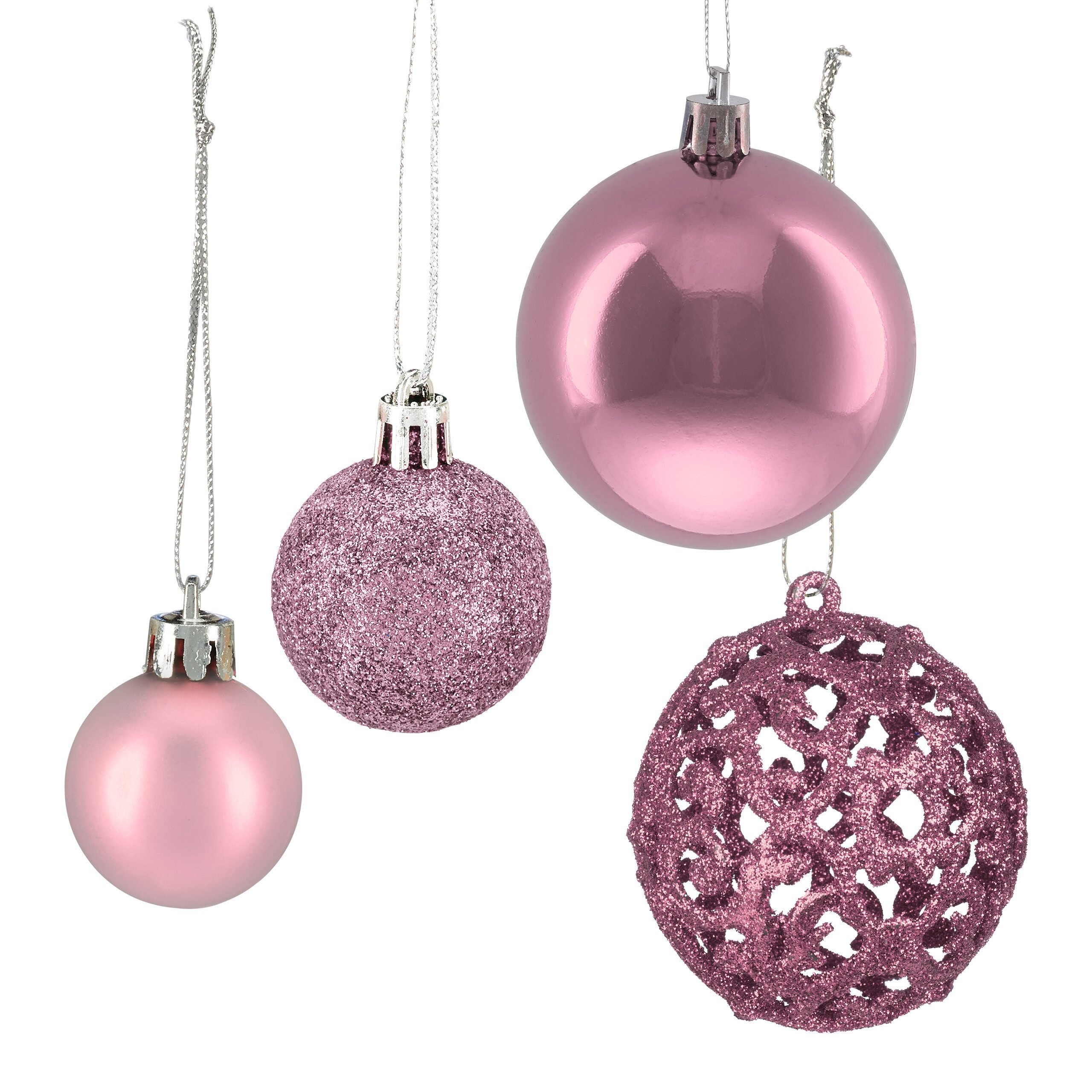 relaxdays Weihnachtsbaumkugel Weihnachtskugeln im 50er Set (50 St), Rosa