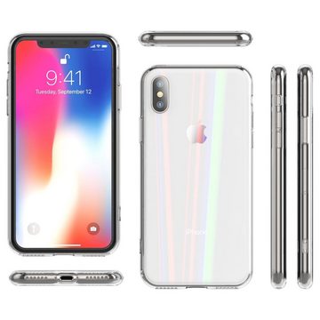 Nalia Smartphone-Hülle Apple iPhone XS Max, Klare Hartglas Hülle / Aurora Regenbogen Effekt / Silikon Rahmen / Transparent Vergilbunsfrei Kratzfest / Durchsichtiges Hardcase / Holografisch Bunt Glänzend / Rainbow Case / Phone Cover Schutzhülle Handy-Tasche Etui Backcover