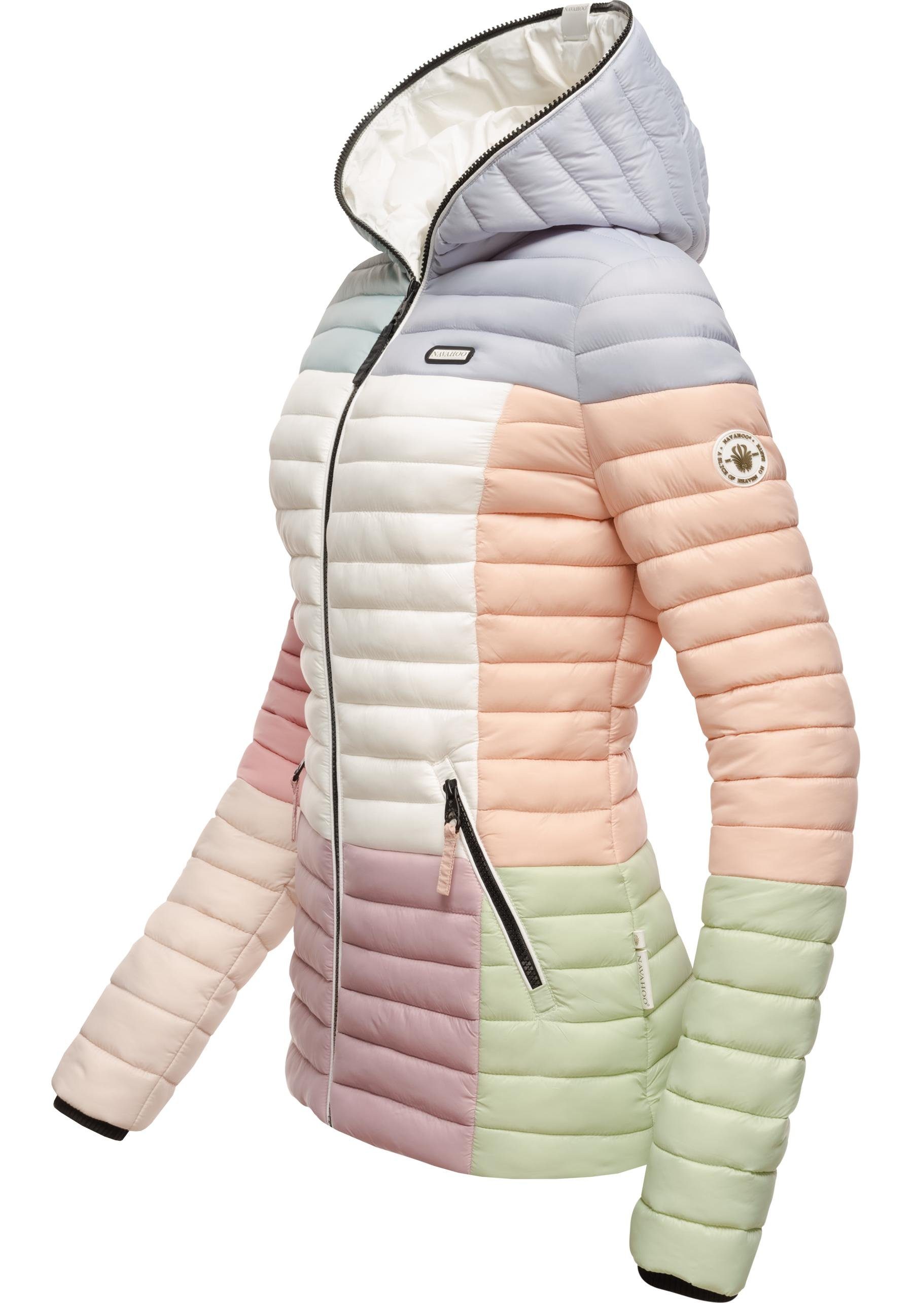 Navahoo Steppjacke Multikulti pastell stylische m. Übergangsjacke Colorblocking Kapuze