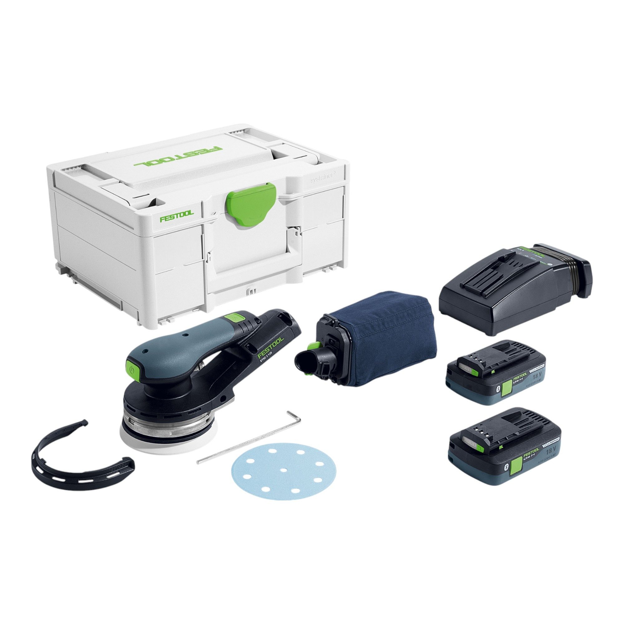 FESTOOL Exzenterschleifer ETSC 2 125 4,0 I-Plus 18 V (577736) + 2x Akku 4,0 Ah + Lader + Syst