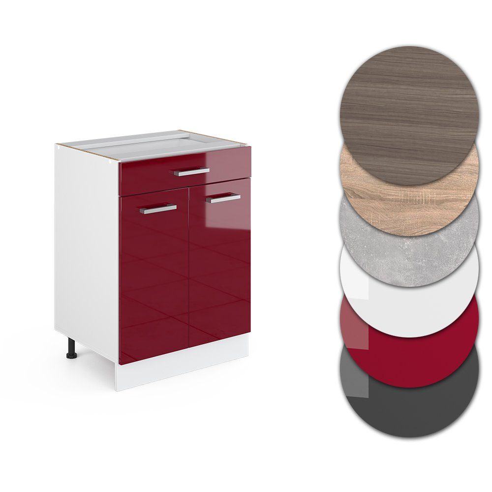 Vicco Unterschrank R-Line, Rot Hochglanz/Weiß, 60 cm mit Schublade, ohne Arbeitsplatte (1-St)