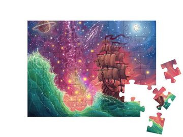 puzzleYOU Puzzle Fantasy-Ölgemälde: Segelschiff unter Planeten, 48 Puzzleteile, puzzleYOU-Kollektionen Fantasy