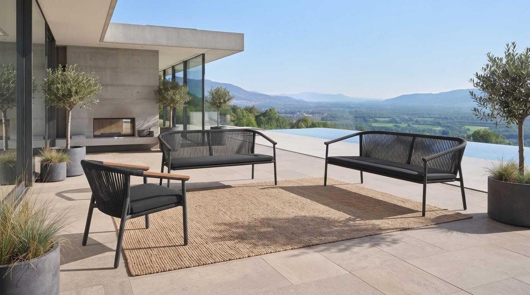 Xlmoebel Gartenlounge-Set Gartenmöbel Set Sofa Sessel Schwarz Geflecht Terrasse Lounge, (3-tlg., 3-tlg), Wetterfest, pflegeleicht