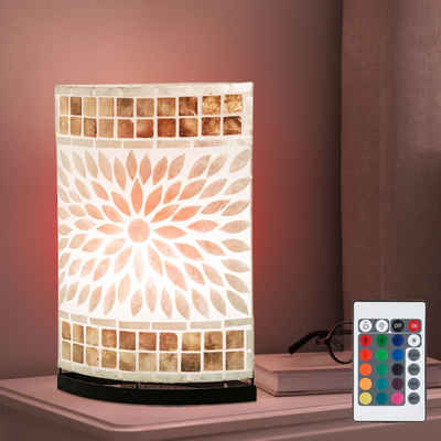 etc-shop LED Tischleuchte, Leuchtmittel inklusive, Warmweiß, Farbwechsel, Muschel Mosaik Tisch Lampe Fernbedienung Wohnraum Leuchte