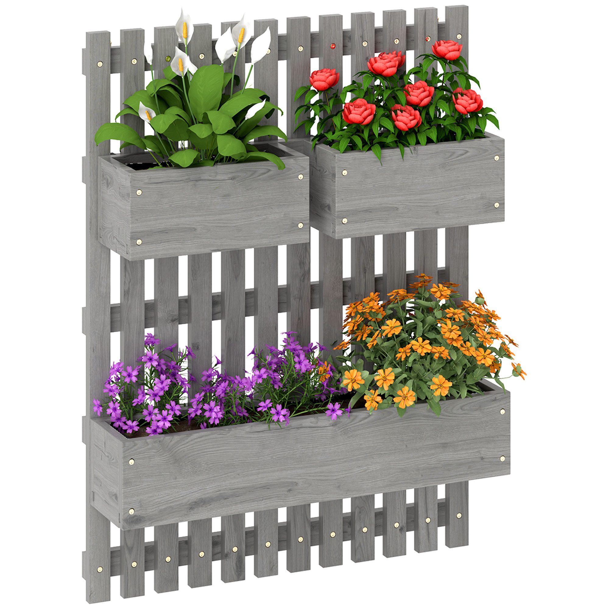Outsunny Hochbeet Pflanzbeet Frühbeet, Wand, Pflanzkasten 60x16x80cm für Terrasse (Pflanzbeet, 1 St., Frühbeet aus Holz), 60 x 16 x 80 cm, Grau