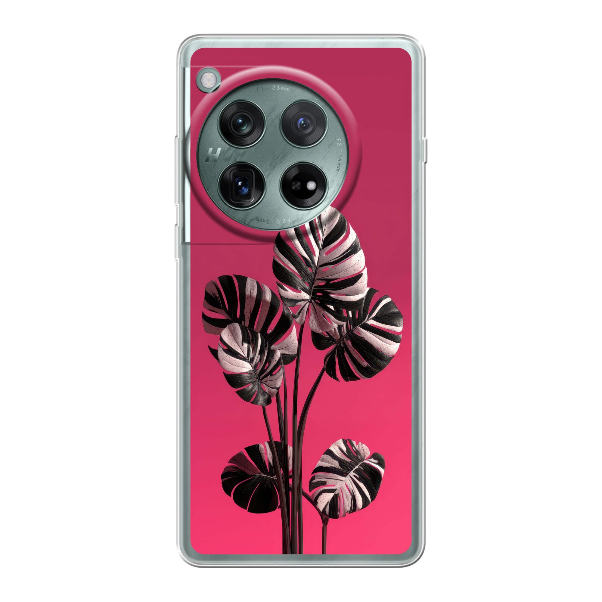 MuchoWow Handyhülle für OnePlus 12 Blätter - Rund - Rosa, Handy Case, Silikon, Bumper Case Dünn