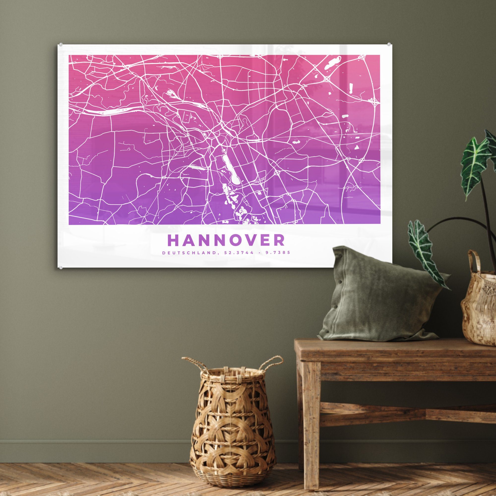 - St), Acrylglasbild Hannover MuchoWow (1 & Stadtplan Wohnzimmer Acrylglasbilder - Schlafzimmer Deutschland,