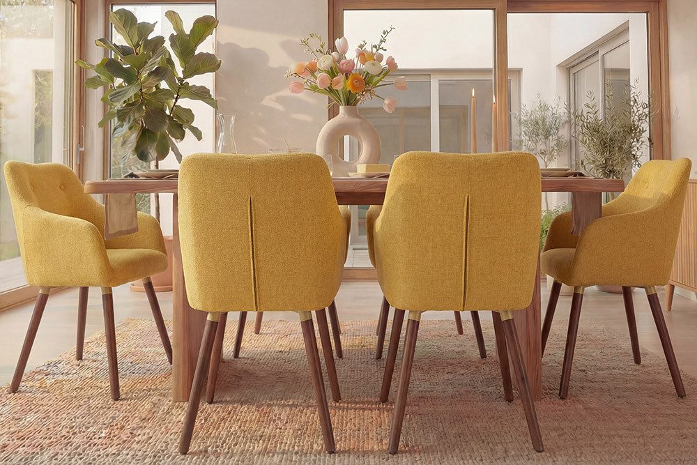 riess-ambiente Esszimmerstuhl SCANDINAVIA MEISTERSTÜCK senfgelb/braun - Strukturstoff, Gummibaum (Einzelartikel, 1 St), Nordischer Stuhl - ideal für Esszimmer,  – Bild 5 von 5
