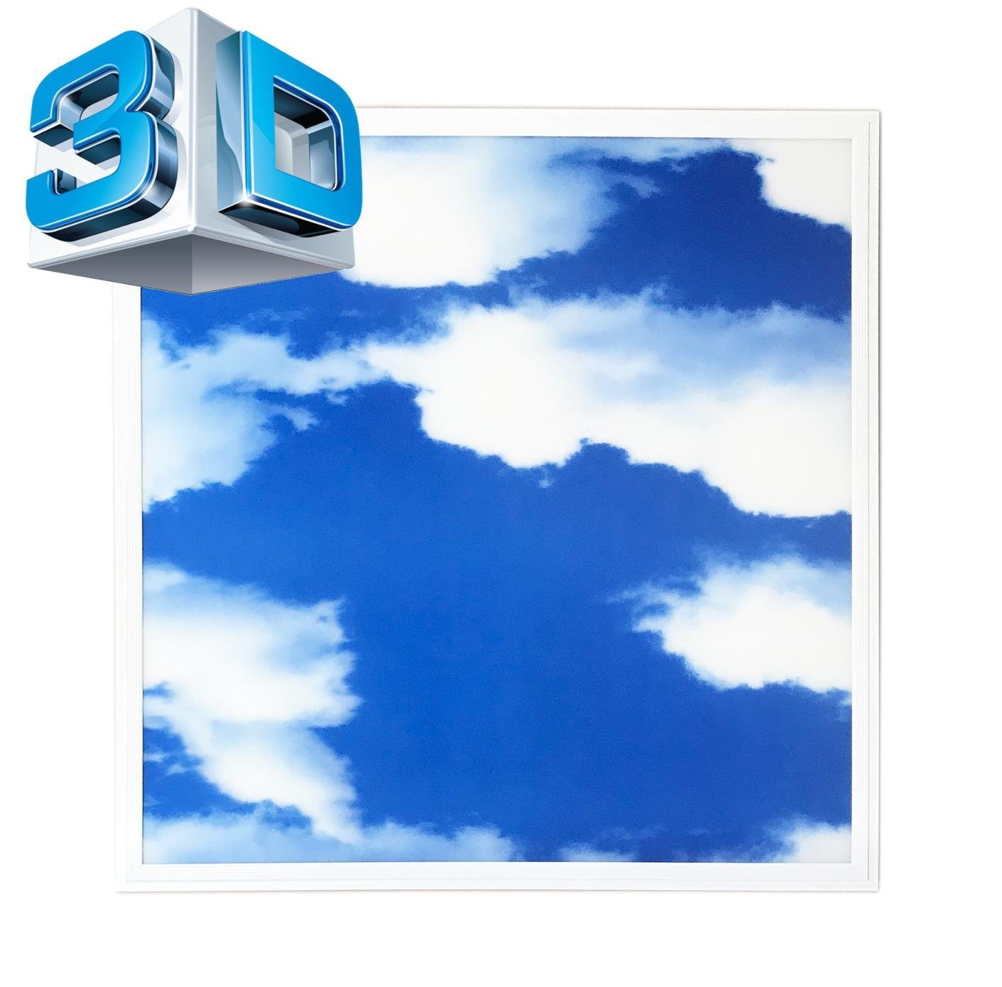 Effekt LED Lecom mit Slim Panel Wolken cm 3D blauer 62x62 Panel Deckenleuchte Panel LED 3D-Bild einbaupanel, weißen Himmel