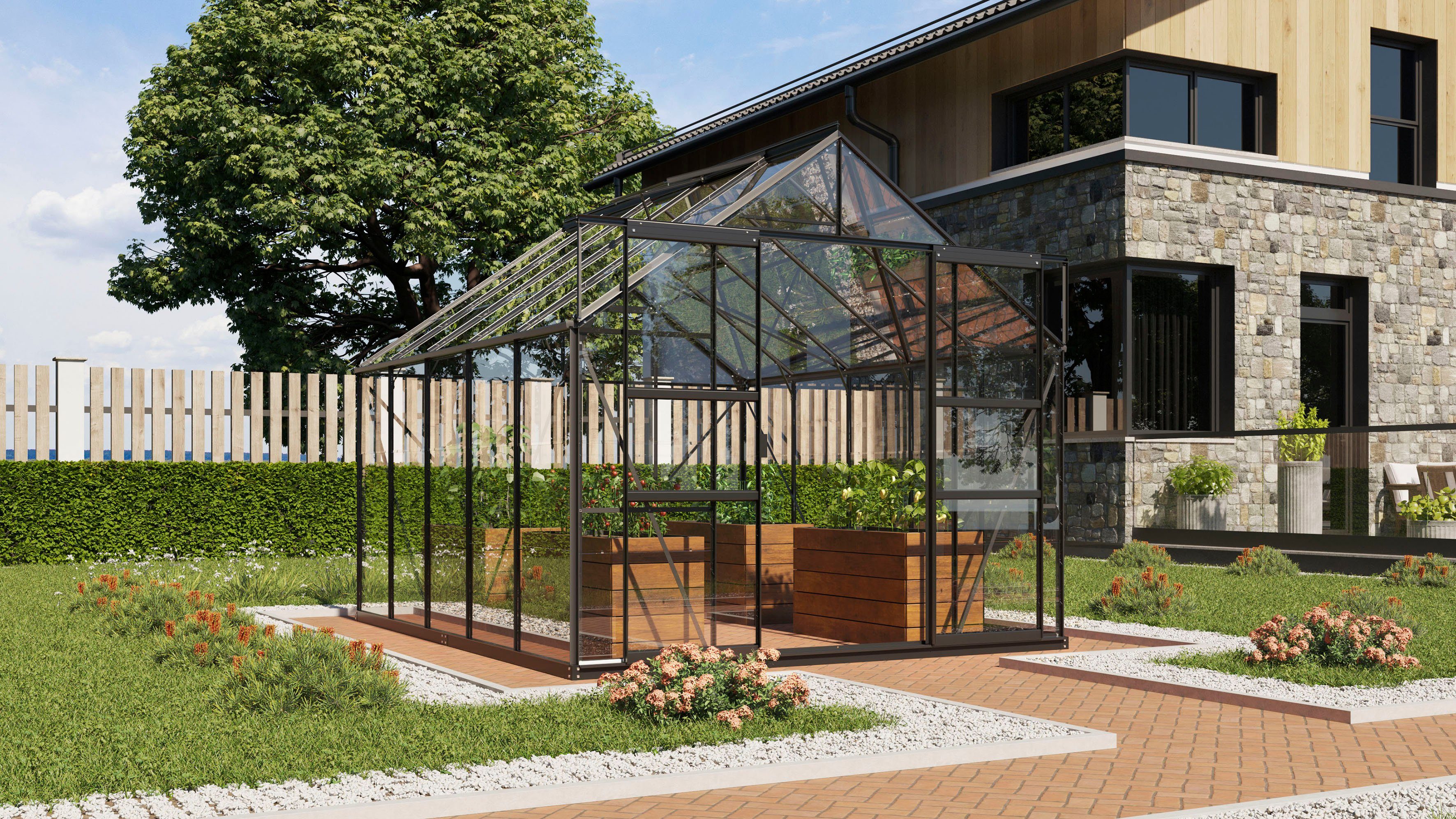 Vitavia Gewächshaus Mars 8300, BxTxH: 257 x 321 x 231,8 cm, 3 mm Wandstärke, Alu-Profile, 3 mm Sicherheitsglas schwarz