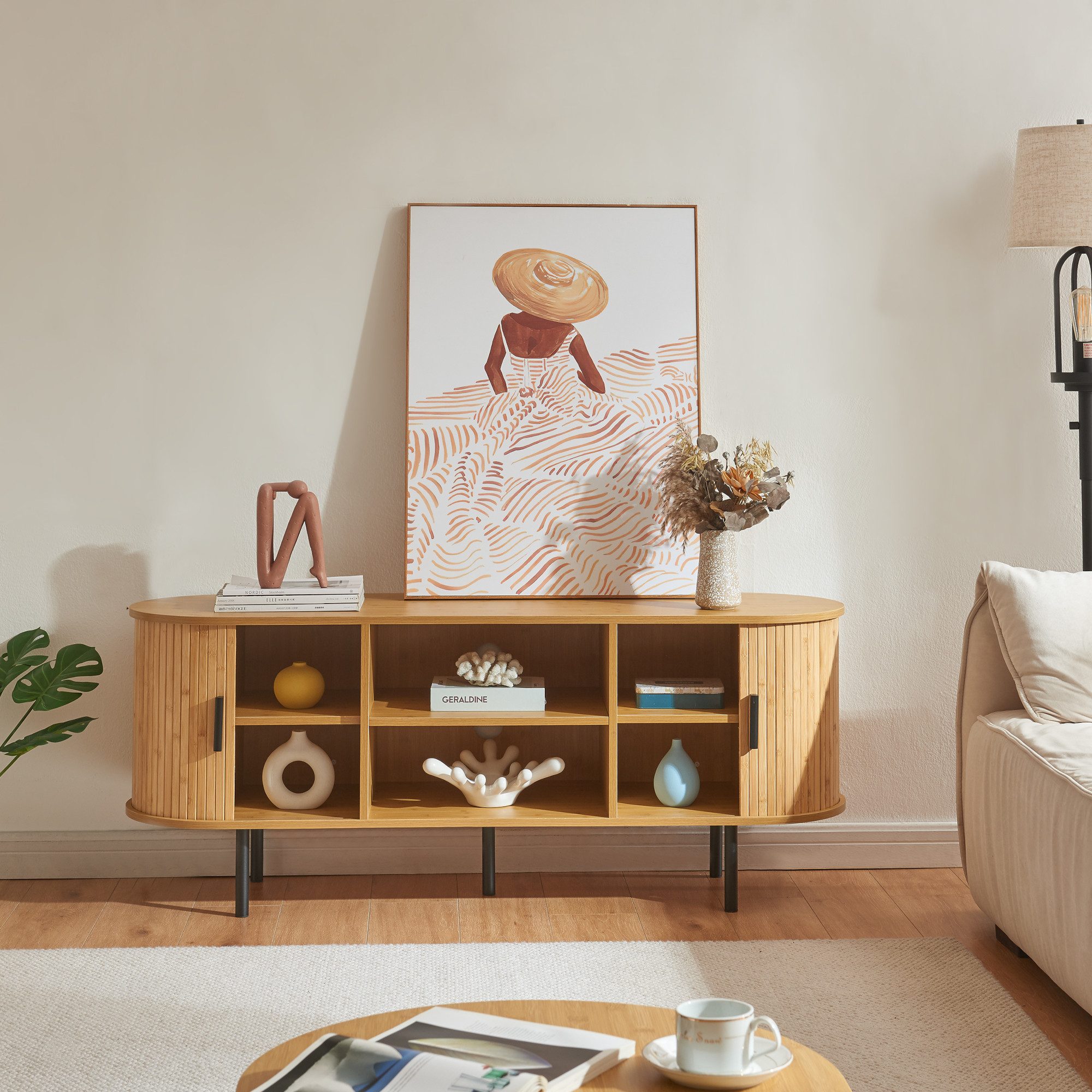 en.casa TV-Schrank »Tvedestrand« mit 2 Türen 140 x 40 x 55 cm Natur