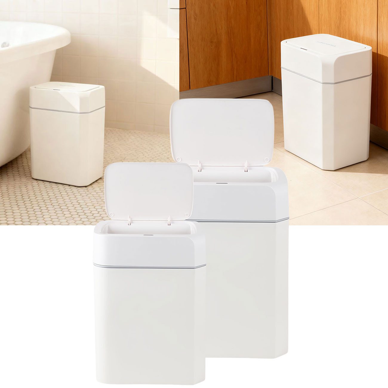 shop'n smile ideoon Mülleimer Premium Sensor Abfalleimer Set 12L & 16L automatisch Bewegungssensor, Sensor-Abfalleimer Set 12L/16L, berührungslos, automatisch schließend