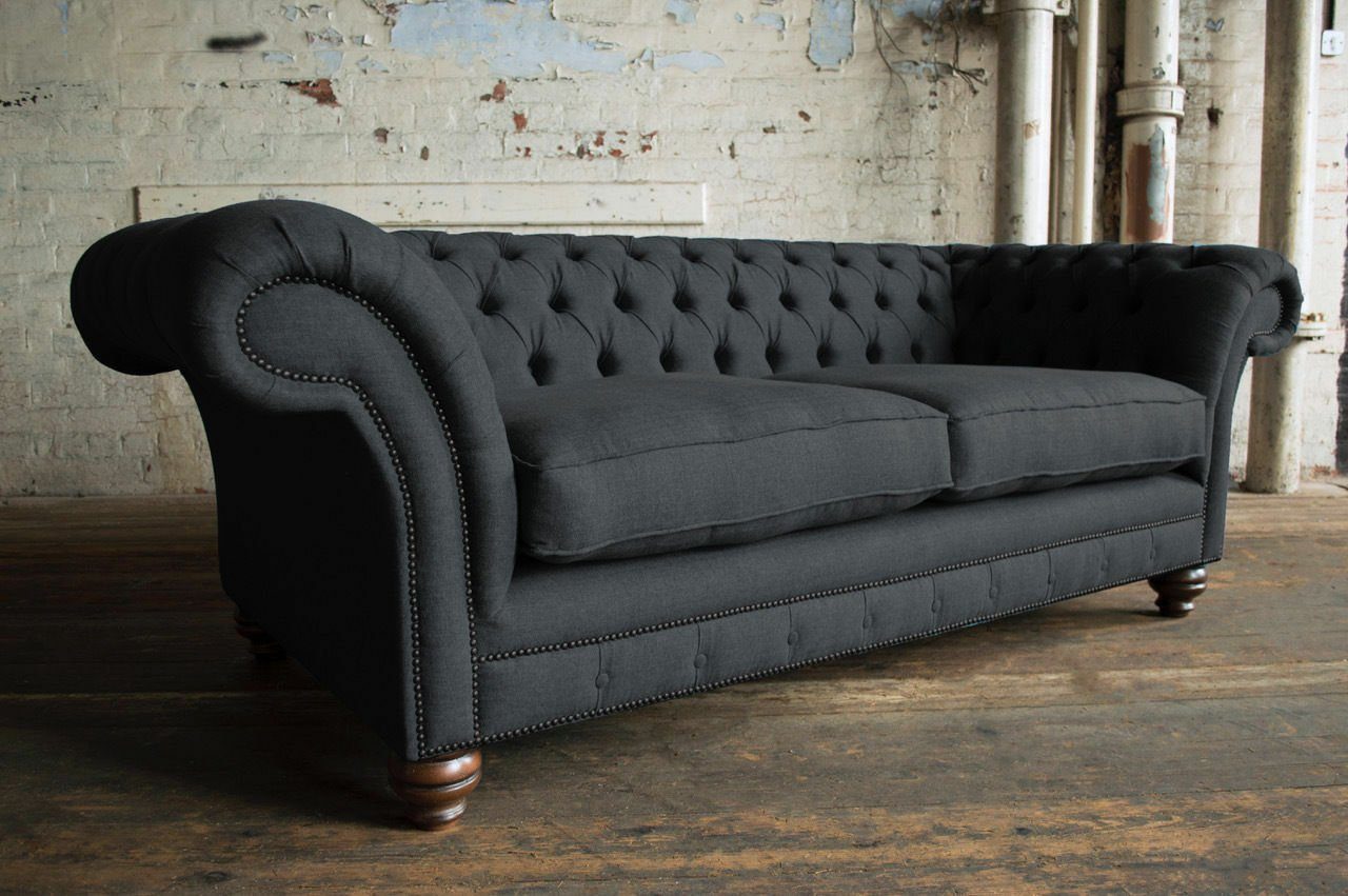 JVmoebel 3-Sitzer Schwarzes Chesterfield Design Luxus Polster Sofa Couch Sitz Textil, Made in Europe