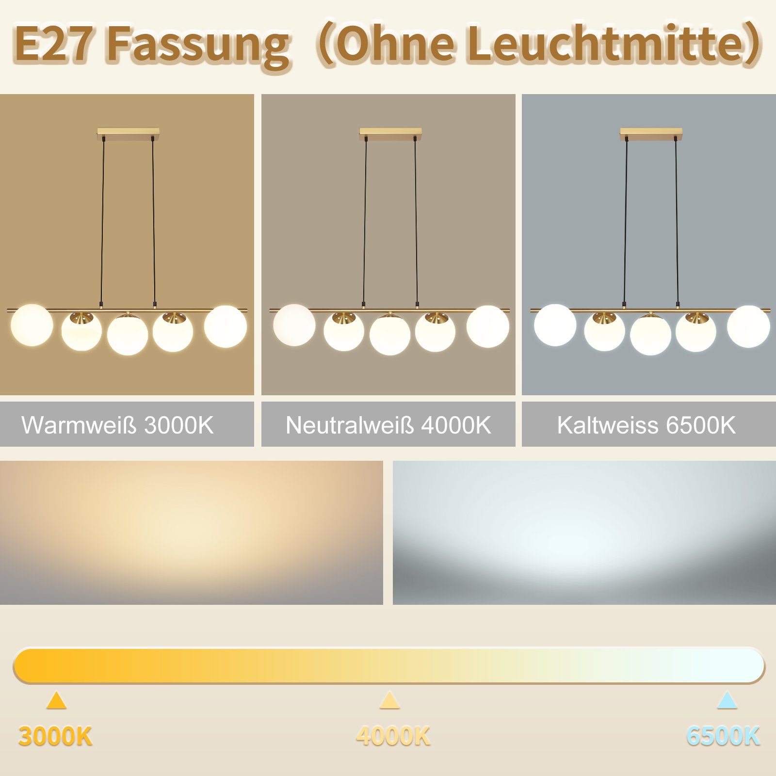 Nettlife Pendelleuchte Schwarz/Glas Hängelampe E27 5-Flammig 150CM, Höhenverstellbar, LED wechselbar, für Esszimmer Wohnzimmer Bartheke – Bild 2 von 5