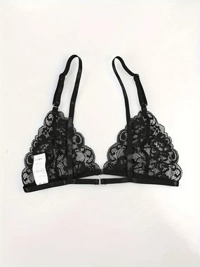 Elegant Love Set: Triangel-BH Florale Spitze Dessous-Set: Plunge-BH, Strumpfgürtel & Tanga (Set, 2-tlg., mit G-String und Strumpfhalter) Erotische Unterwäsche für Damen, sexy Lingerie, sinnliche Reizwäsche