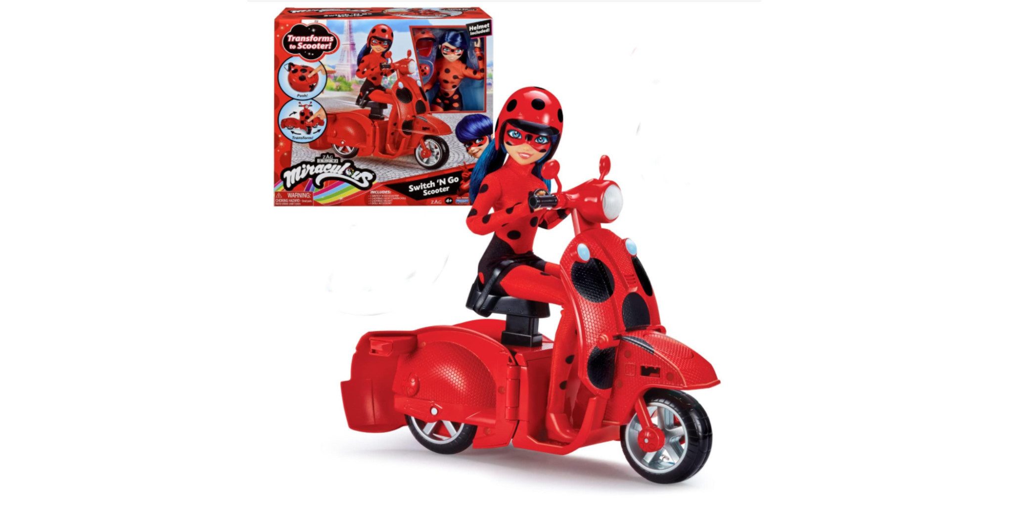 Playmates Toys Puppenroller Bandai Miraculous Ladybug Switch 'N Go Scooter mit 26 cm Puppe P50668