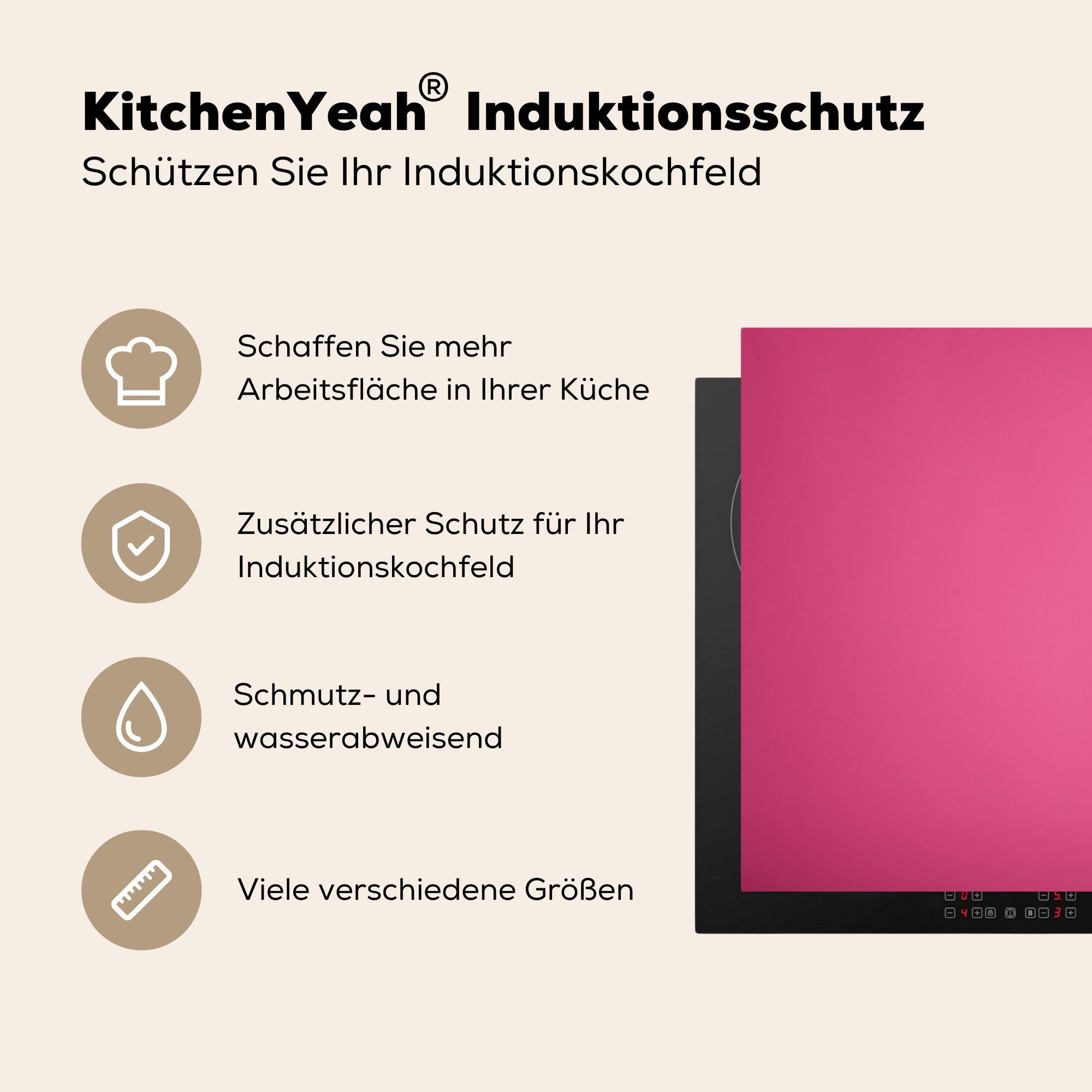 schwarzer Hintergrund, küche, MuchoWow rosa Haartrockner Induktionskochfeld auf cm, für tlg), Vinyl, Ceranfeldabdeckung (1 Schutz die 81x52 einem Ein Herdblende-/Abdeckplatte