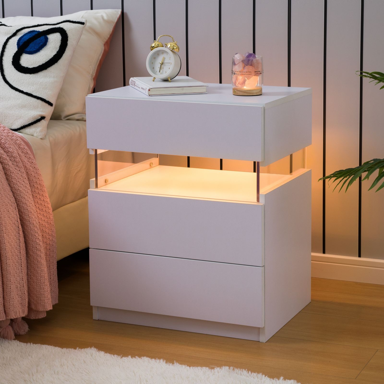 BlingBin Nachttisch LED Nachttisch mit 3 günstig online kaufen