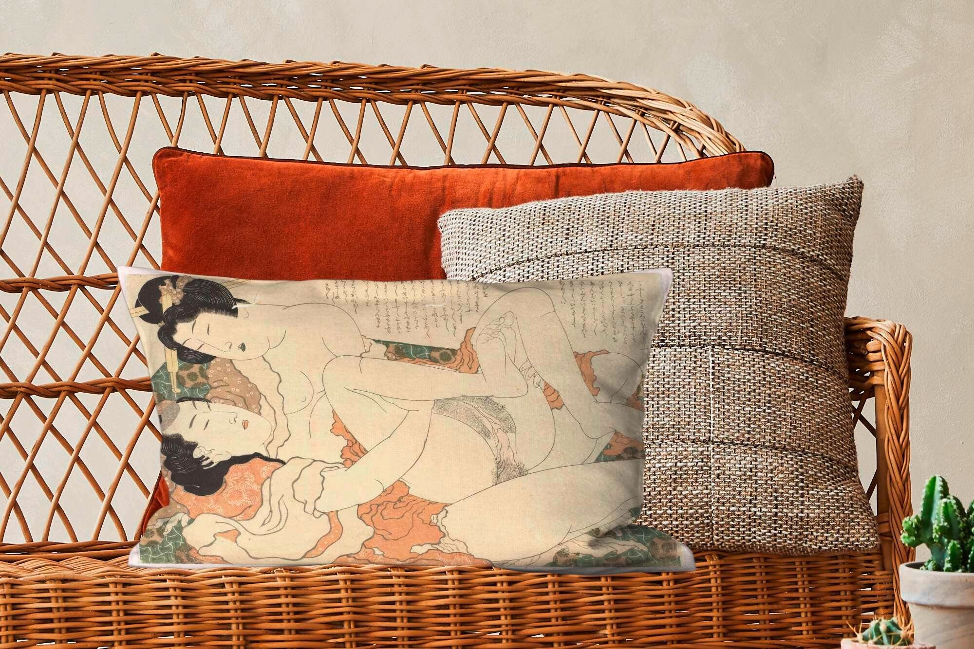 MuchoWow Dekokissen Liebespaar - Gemälde Füllung, von Dekokissen Wohzimmer Katsushika Zierkissen, Schlafzimmer Hokusai, mit Dekoration