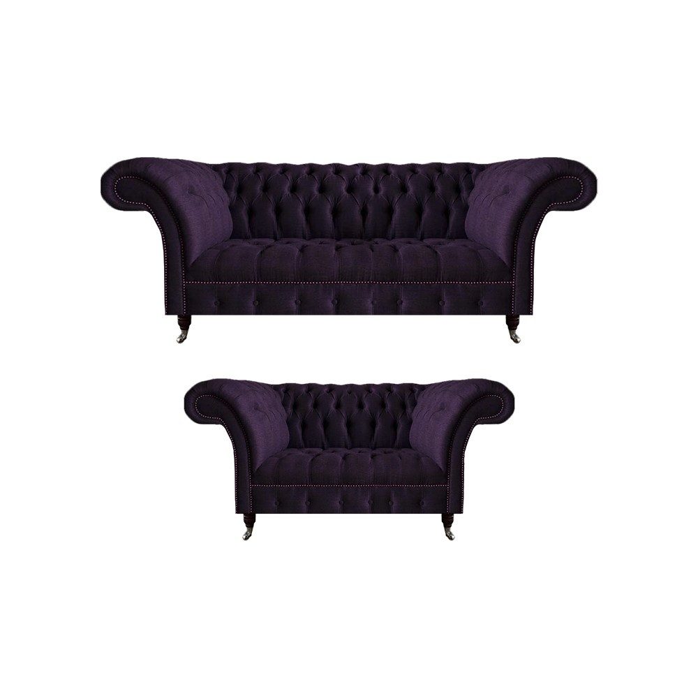 JVmoebel Chesterfield-Sofa Luxus Lila Polstermöbel für stilvolles Wohnzimmer, 2 Teile, Made in Europa