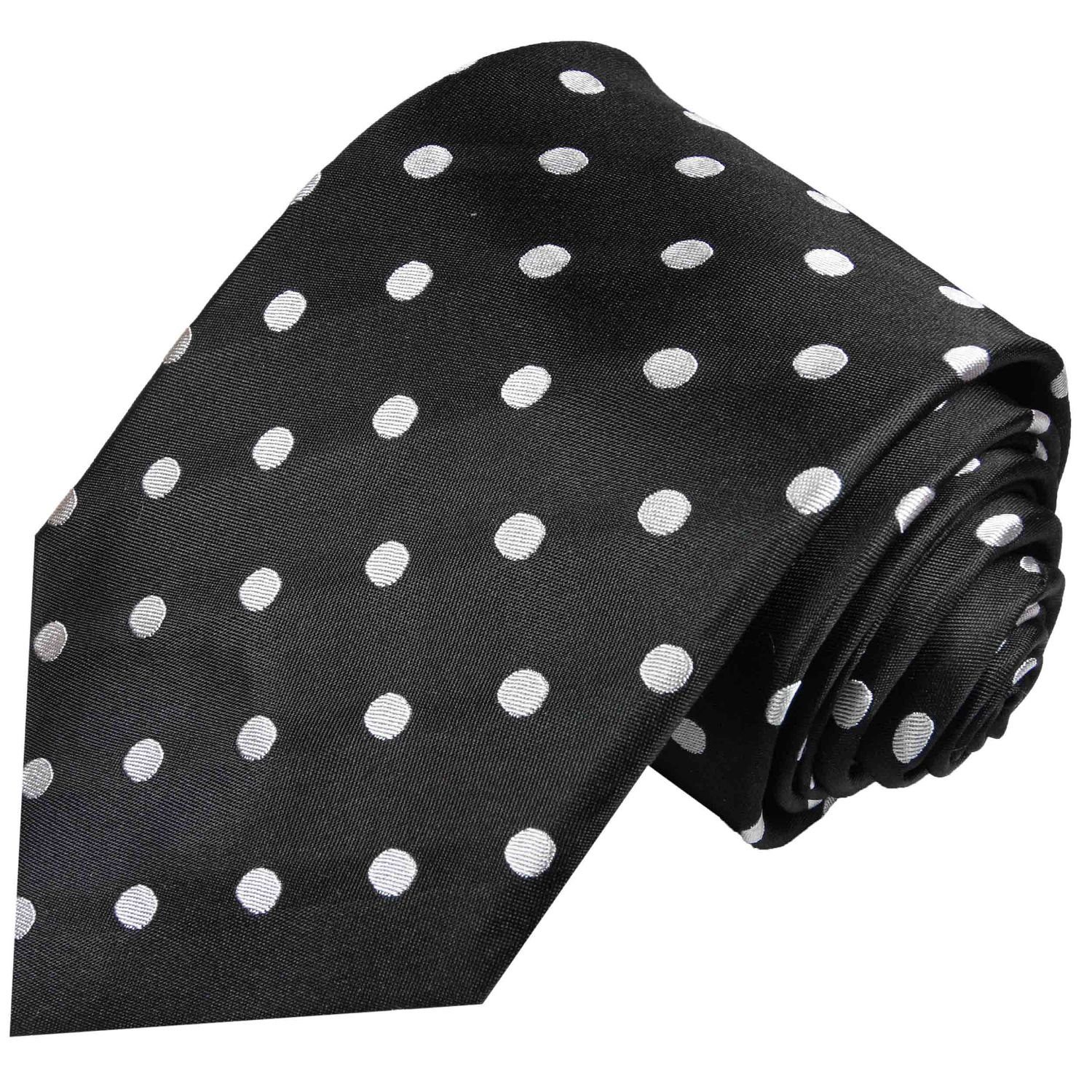 Paul Malone Krawatte Herren Seidenkrawatte und Tuch modern gepunktet 100% Seide (Set, 2-St., Krawatte mit Einstecktuch) Schmal (6cm), schwarz silber 976