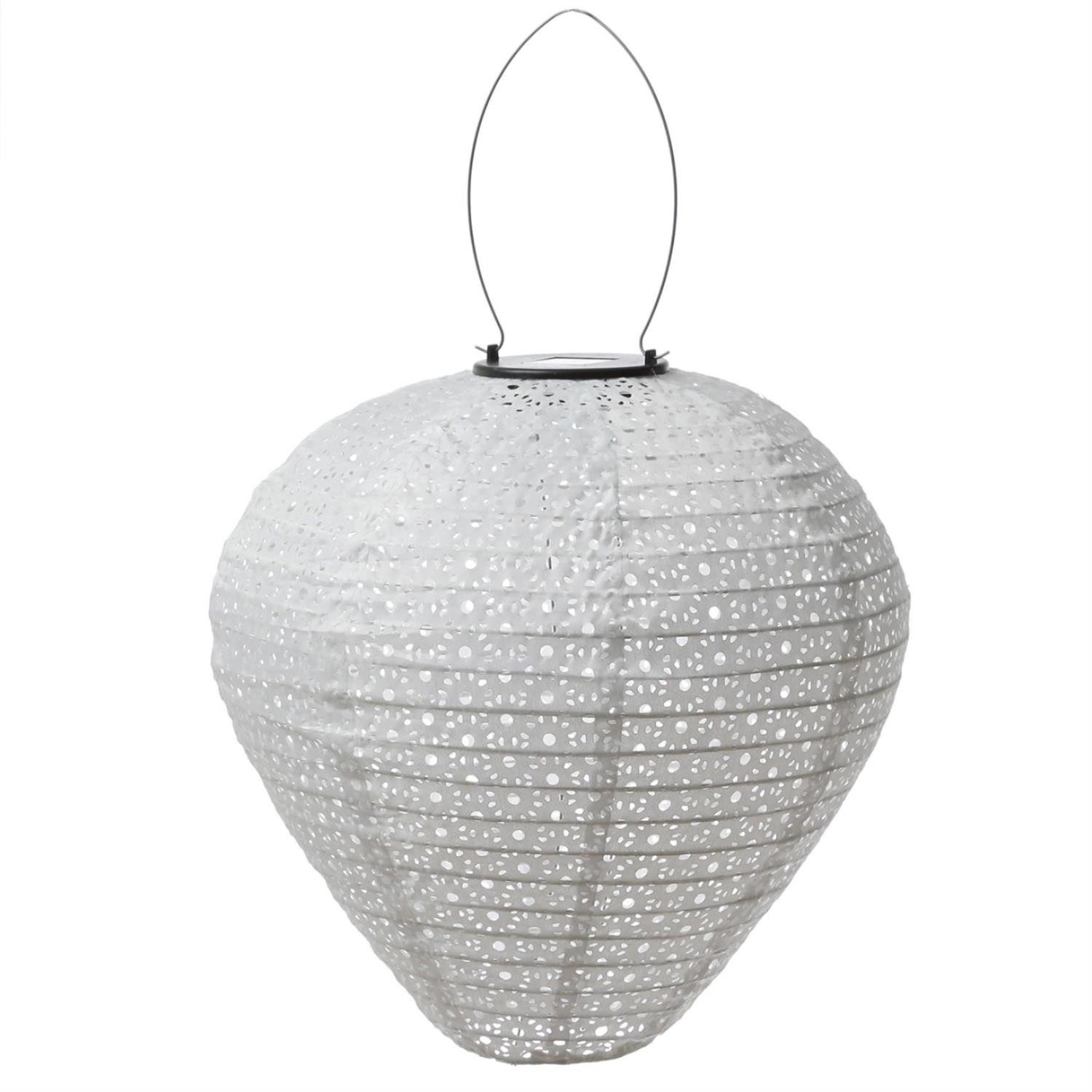 LED Lampion Solar Gartenlampion Ballon Blumenmuster weiß D:30cm Balkon Terrasse