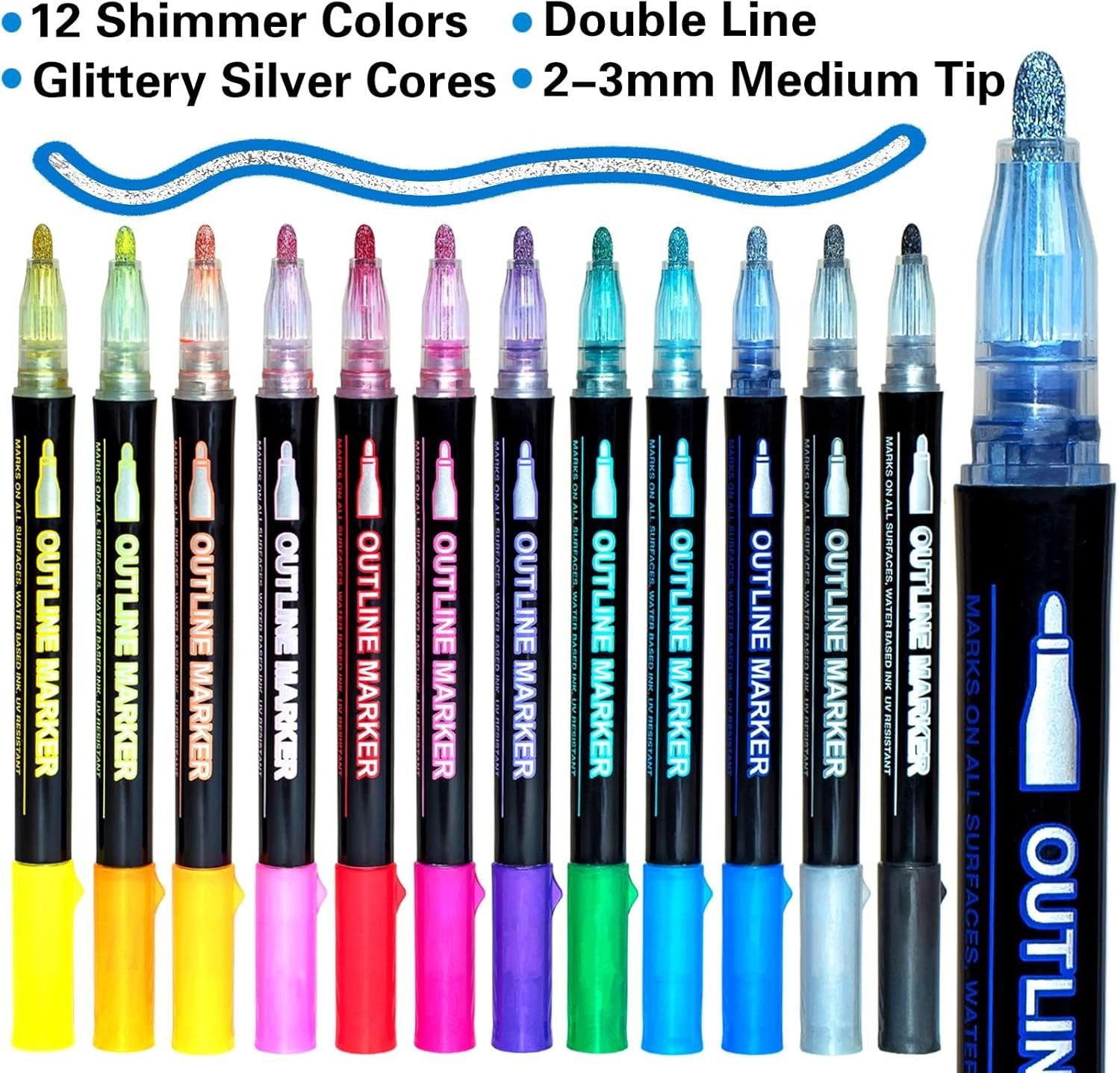 FELIXLEO Filzstift Glitzerstifte 12 Metallic Marker Zauberstifte Schulanfang Geschenk, (12-tlg)