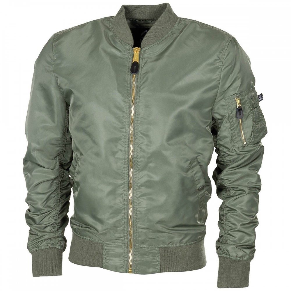 MFH Bomberjacke US Airforce Jacke MA1, oliv - XL doppelter Strickbund am Kragen, Ärmel und Bund