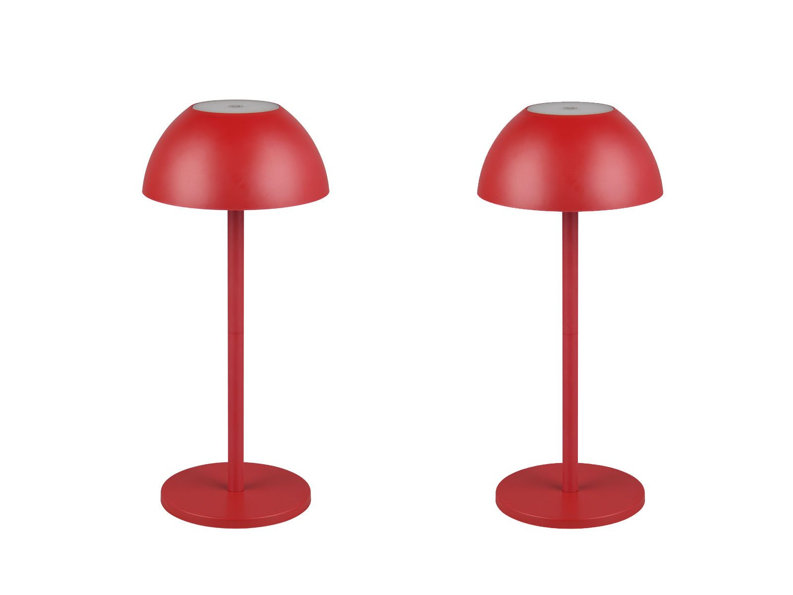 Reality Leuchten LED Außen-Tischleuchte, dimmbar, LED fest integriert, Warmweiß, 2er SET kabellos-e Akku Pilz-Lampen Outdoor, Rot, 30cm klein