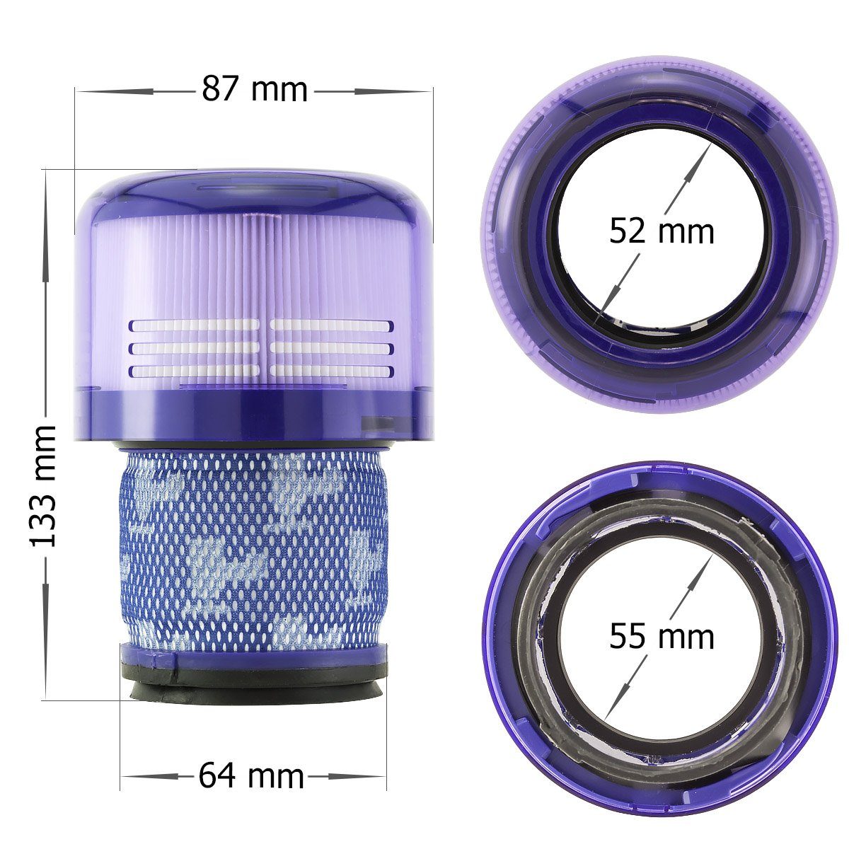 MidGard suction filter replacement filter for Dyson V12 Detect Slim Absolute vacuum cleaner (3 pcs), replaces original part no. 971517-01