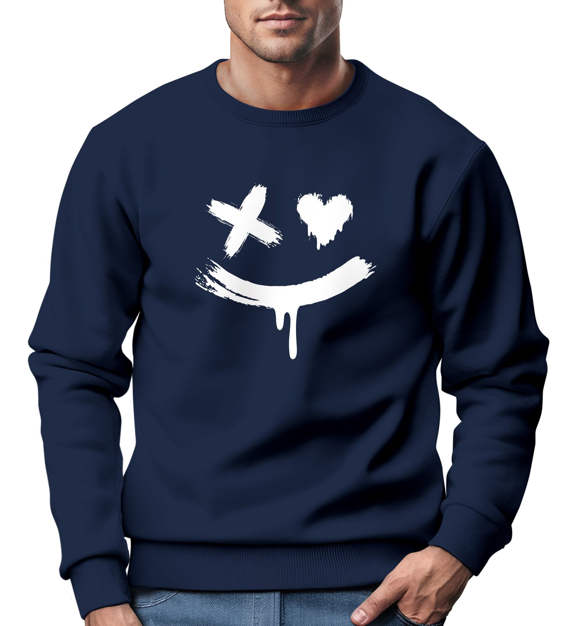 Sweatshirt Sweatshirt Herren mit Aufdruck Motiv Smile Print Rundhals-Pullover