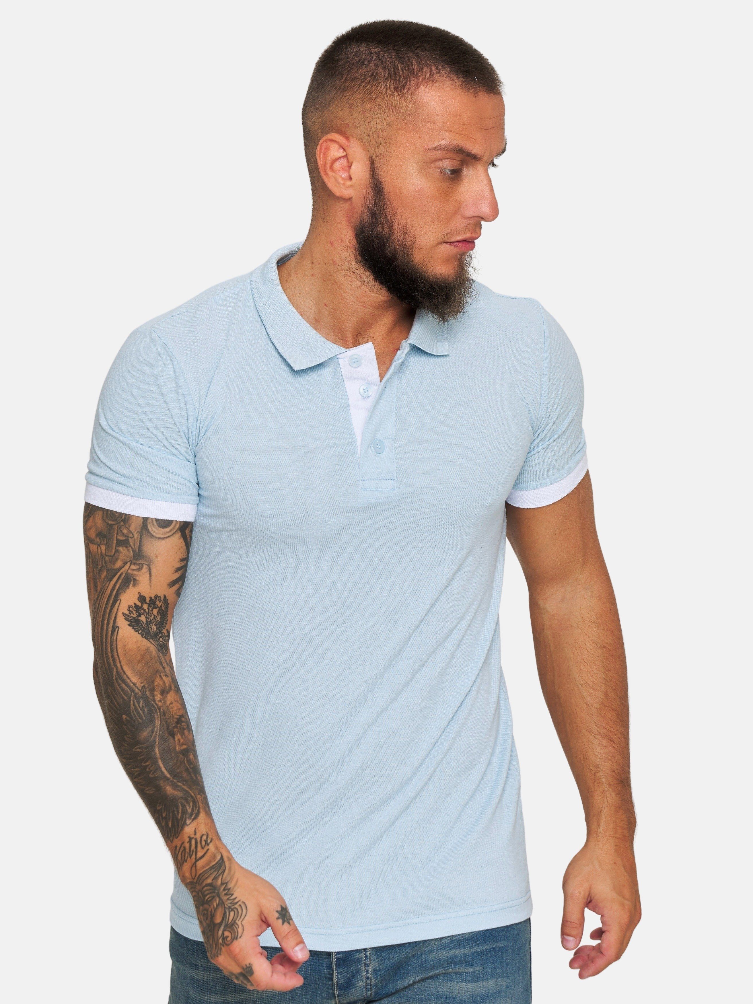 Einfarbig T-Shirt Fit (1-tlg) Poloshirt Herren Kurzarm Hellblau Basic Code47 Slim Polohemd Code47