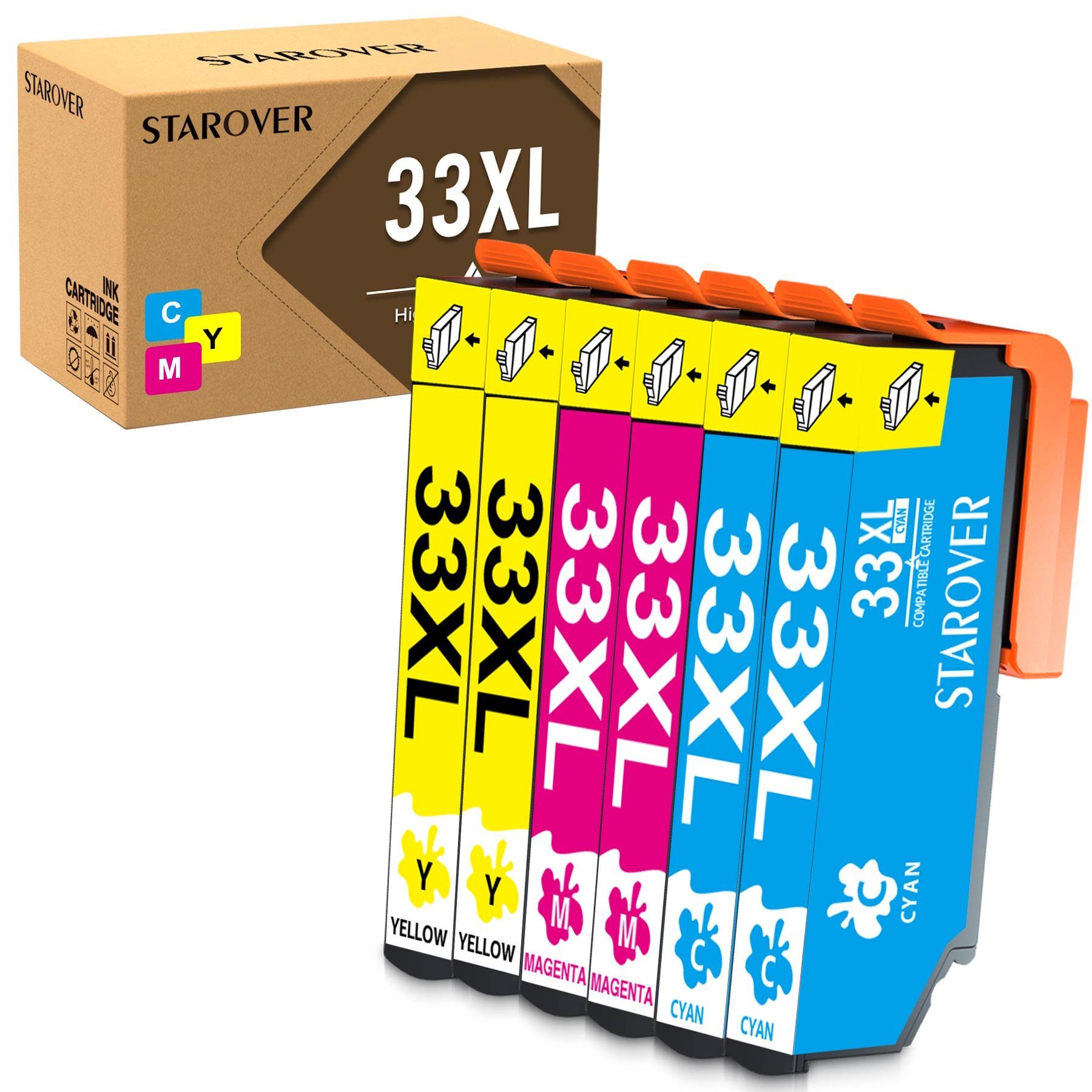 ONLYU Multipack für EPSON 33 XL Cyan,Magenta,Gelb Tintenpatrone (Expression Premium XP-530 XP-540 XP-630 XP-635 XP-640, XP-645 XP-7100 XP-830 XP-900 Serie Drucker) 2Cyan,2Magenta,2Gelb