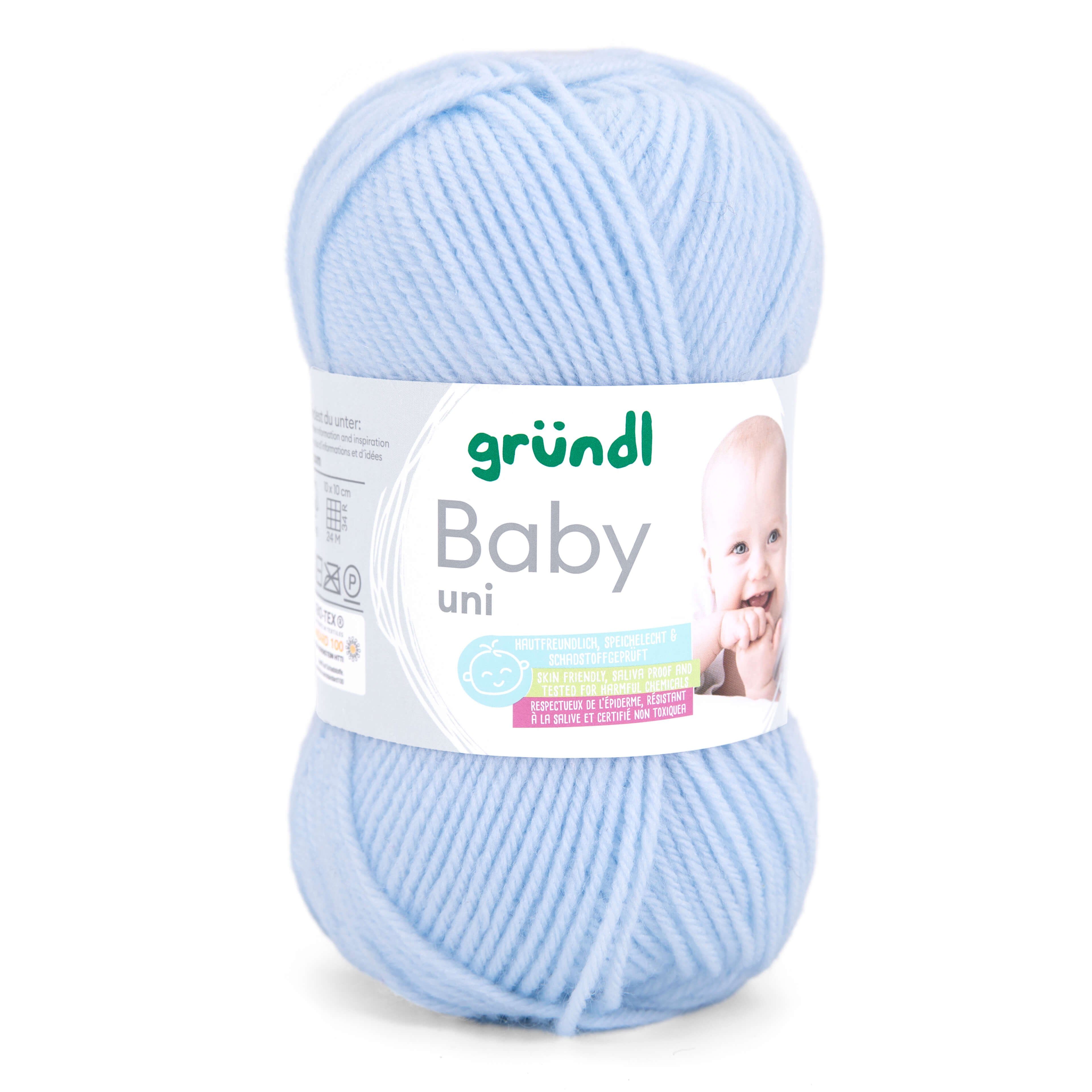 Gründl Wolle Baby uni 50g Babywolle zum Stricken und Häkeln Häkelwolle, 150,00 m (Strickgarn, Handstrickgarn, Strickwolle, hautfreundlich, spreichelecht), weich und pflegeleicht