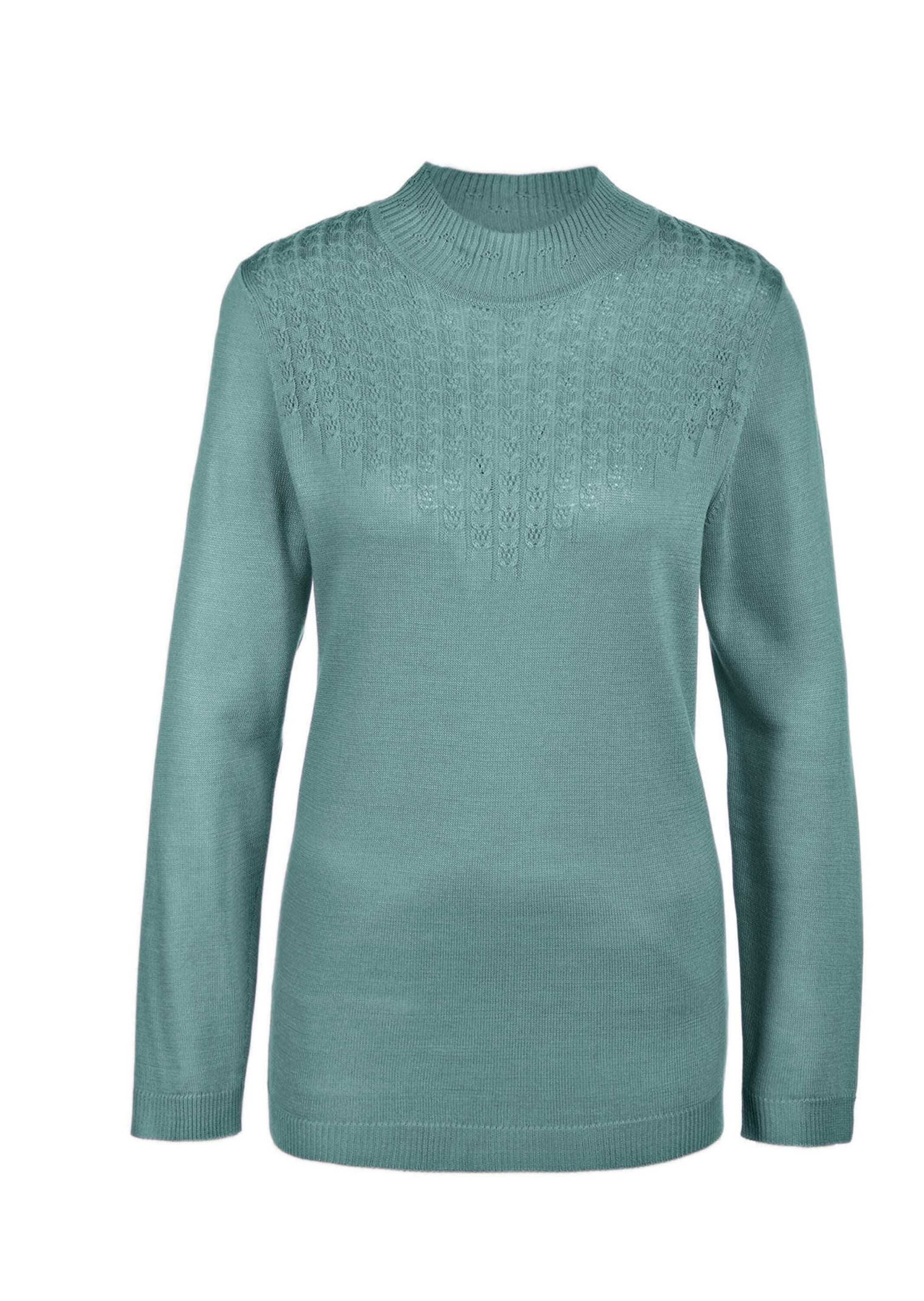 Strickpullover Kurzgröße: Eleganter Ajourpullover mit Stehbund