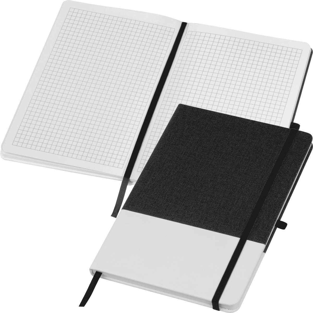 Notizbuch Notizbuch mit PU-Cover / A5 / 160 karierte Seiten / Farbe: weiß-schwar