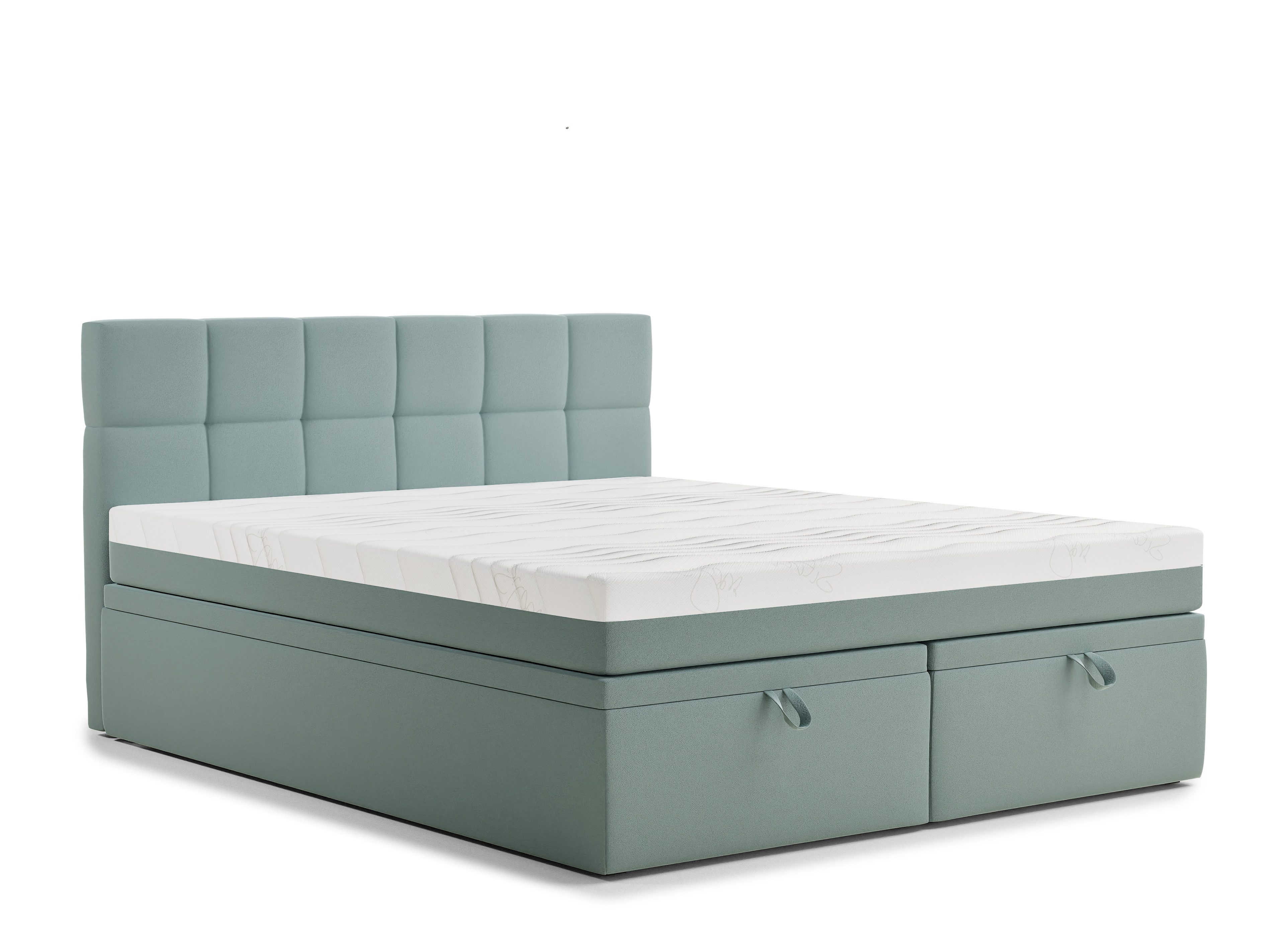 Maison de Rêve Boxbett Gotu S mit Bettkasten (Boxbett mit Matratze mit Stauraum und Kopfteil), Boxspringbett mit Matratzen H3, Doppelbett mit Stauraum, Kopfteil