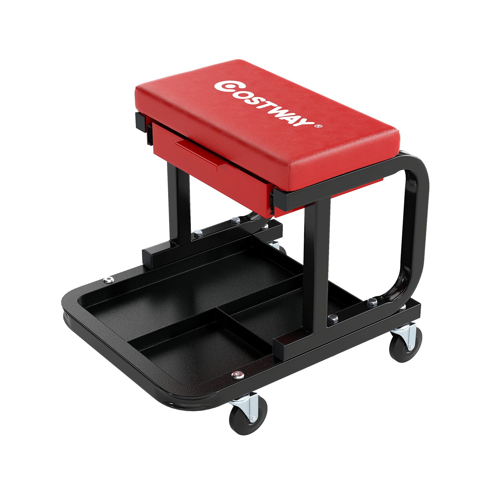 COSTWAY Montagehocker, Werkstatthocker mit Rollen Schublade Ablage, bis 185kg