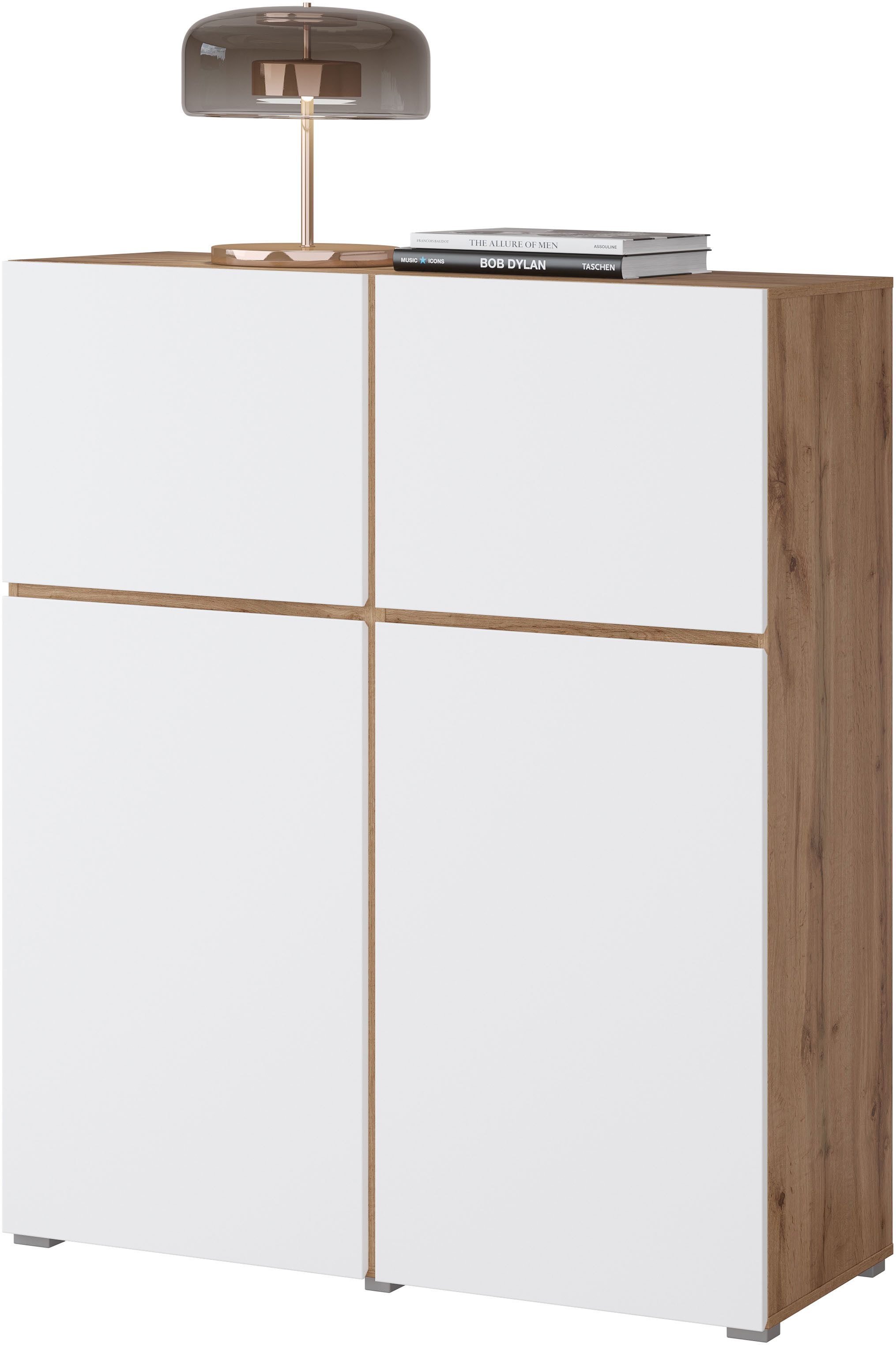 OTTO home Highboard Cross, moderne grifflose Hochkommode mit 4 Türen,Türkommode, Hochschrank, Höhe 139 cm mit viel Stauraum, Einlegeböden verstellbar