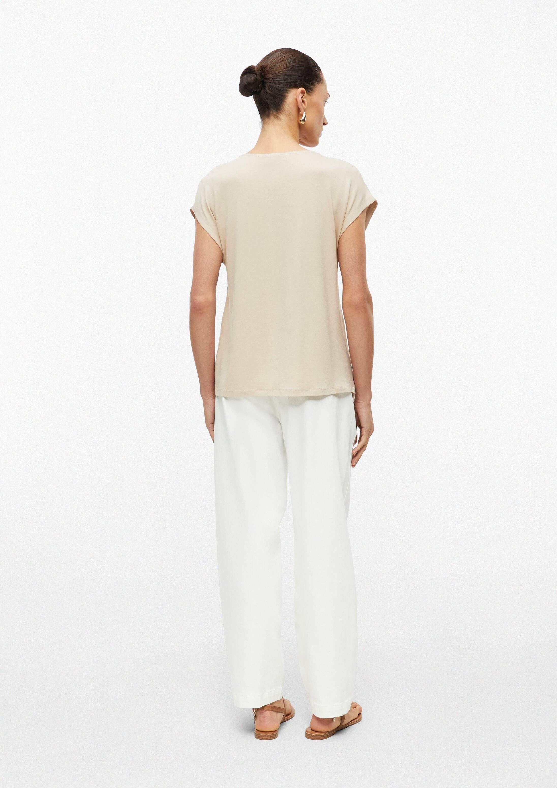 s.Oliver Kurzarmshirt T-Shirt T-Shirt aus Viskosemix mit Glitzergarn und Falte
