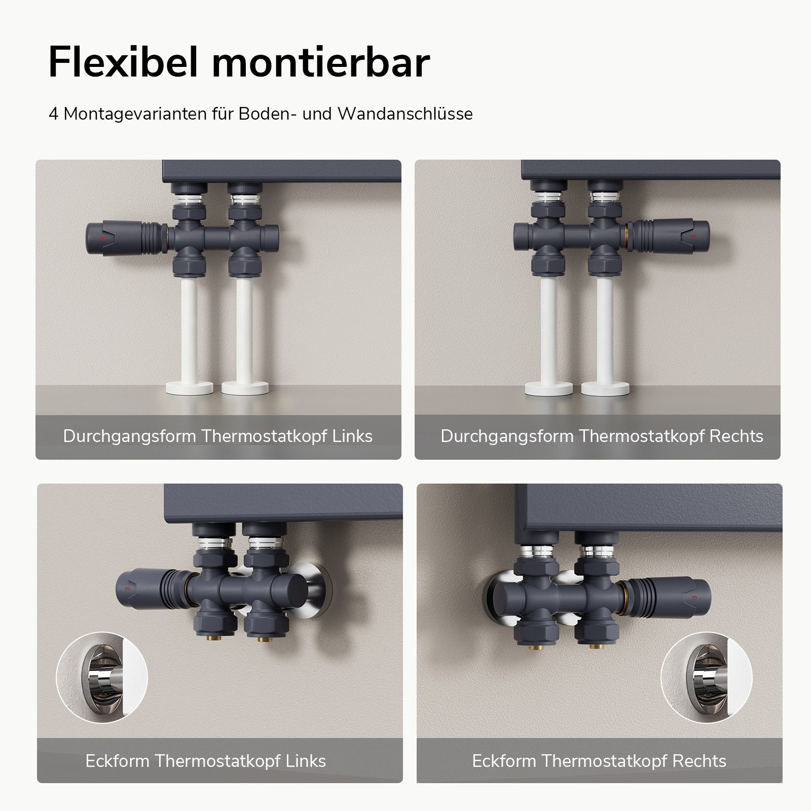 Heilmetz Heizkörperthermostat Multiblock Set für Heizkörper Messing Anschlussarmatur, (Geeignet für 16 mm Mehrschichtrohre, 1 St., G 1/2", 50mm Anschluss mittig – Bild 3 von 5
