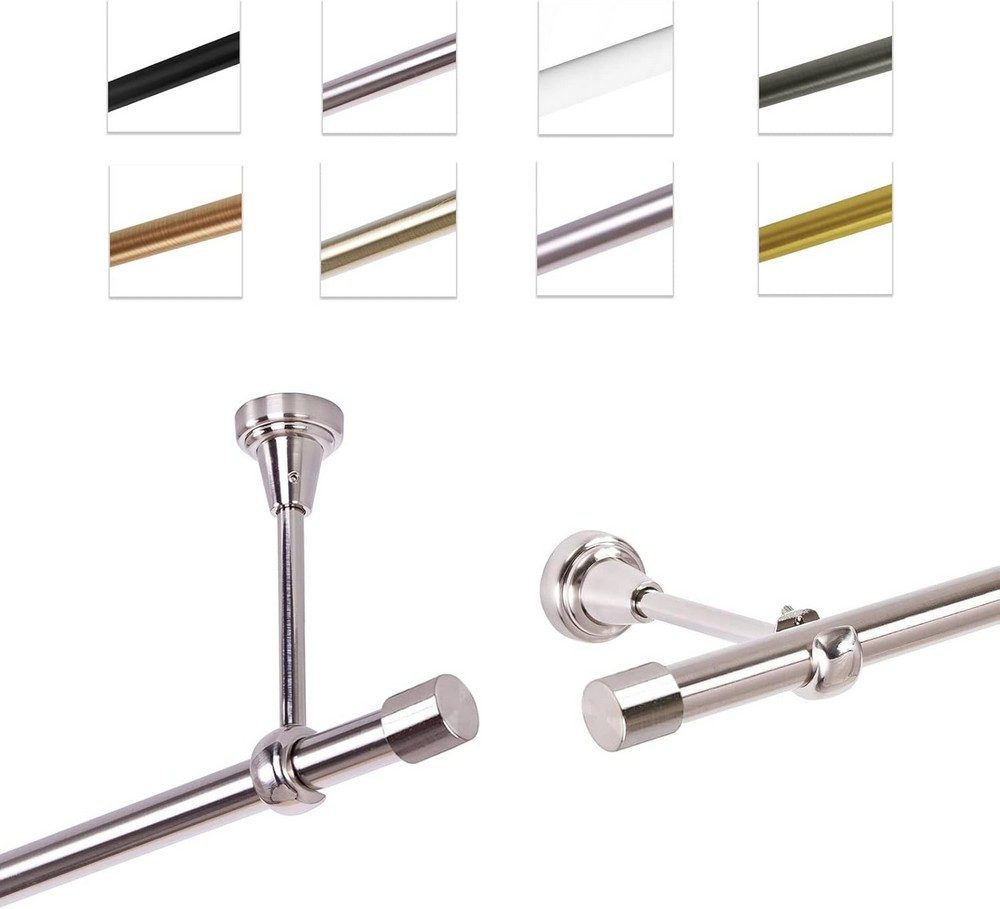 MDEKOR Gardinenstange Vorhangstange 19mm, 1-läufig, kürzbar, 1-läufig Wand oder Deckenmontage, 120 cm Edelstahl