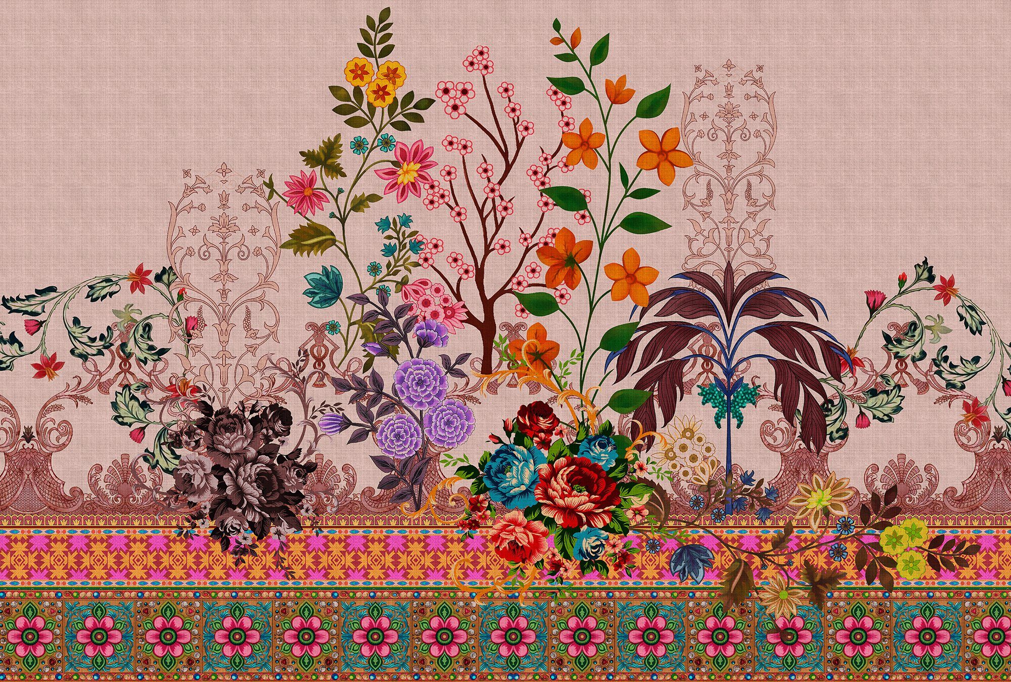 glatt, living Oriental Garden, by Patel walls Fototapete Wand rosa Vlies, Walls