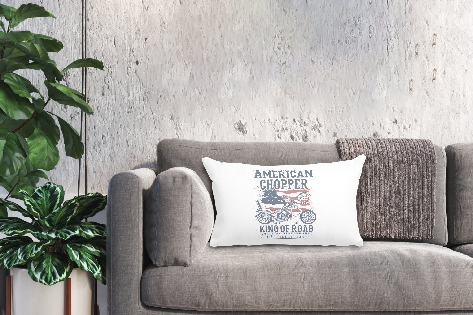 MuchoWow Dekokissen Mancave - Motorrad Schlafzimmer - Füllung, - Zierkissen, mit Wohzimmer - Dekokissen Amerika Vintage Flagge, Dekoration