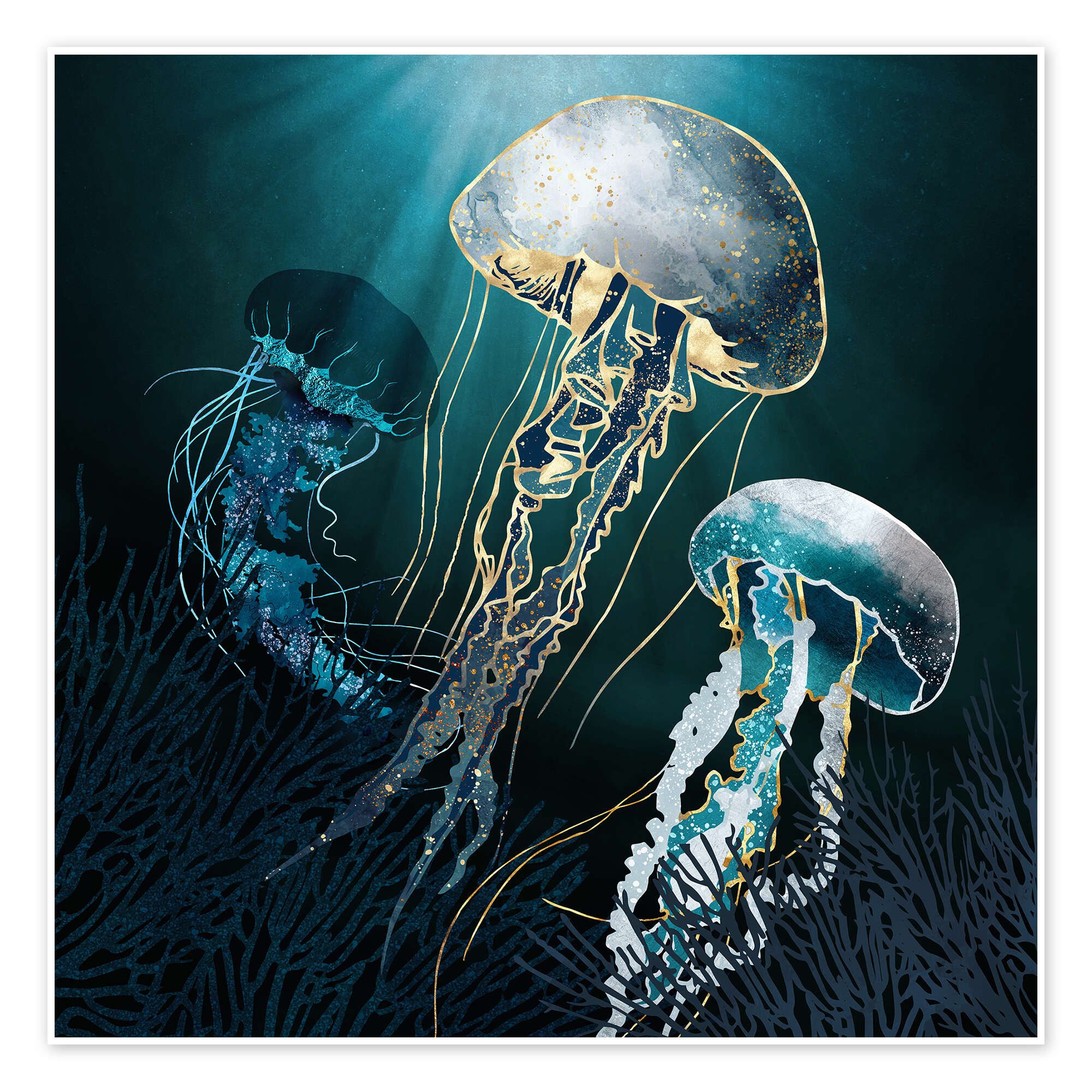 Posterlounge Wandbild Metallische Quallen in türkismetalic, SpaceFrog Desig günstig online kaufen