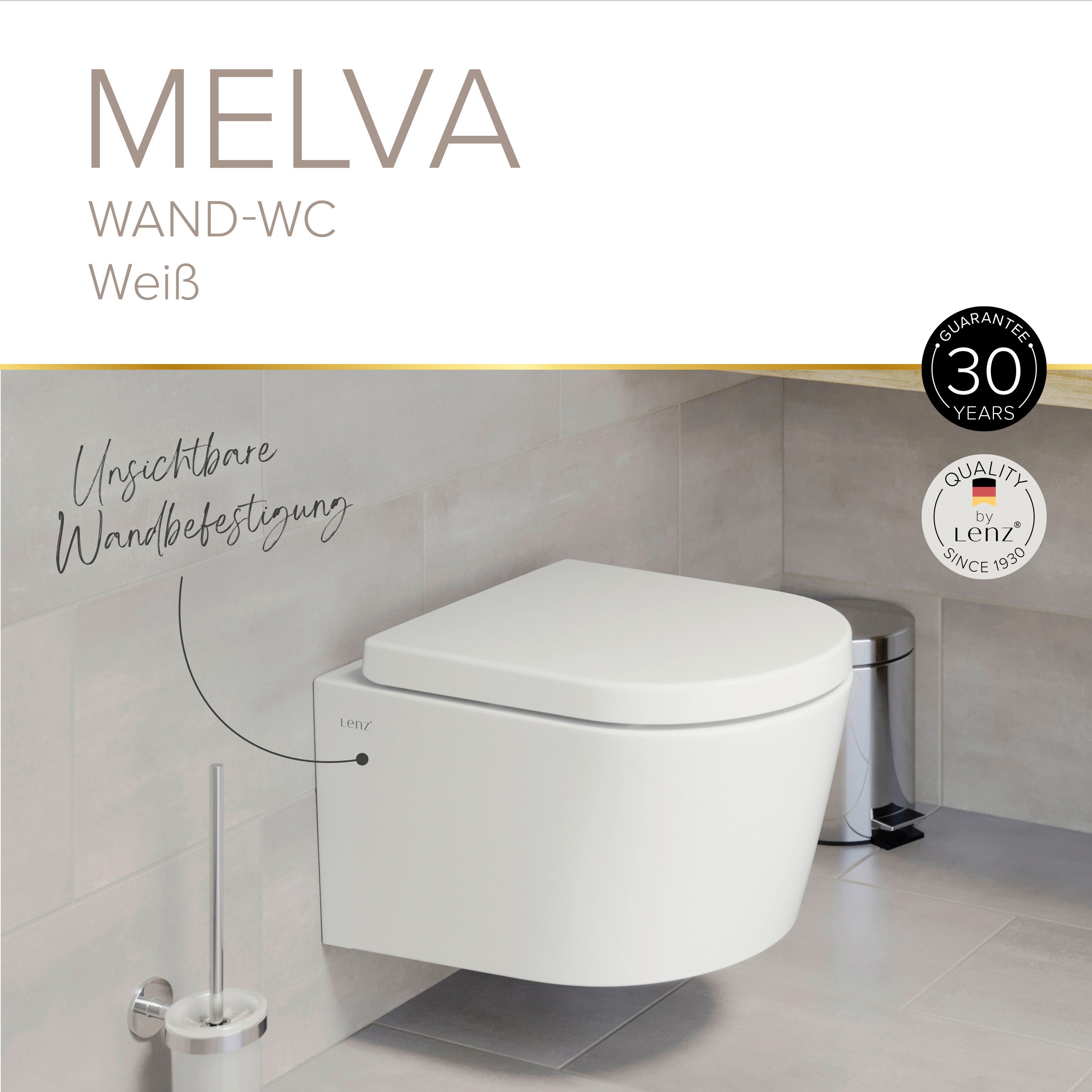 Lenz Tiefspül-WC MELVA, wandhängend, Abgang waagerecht, Innovative HelpFix Montagehilfe