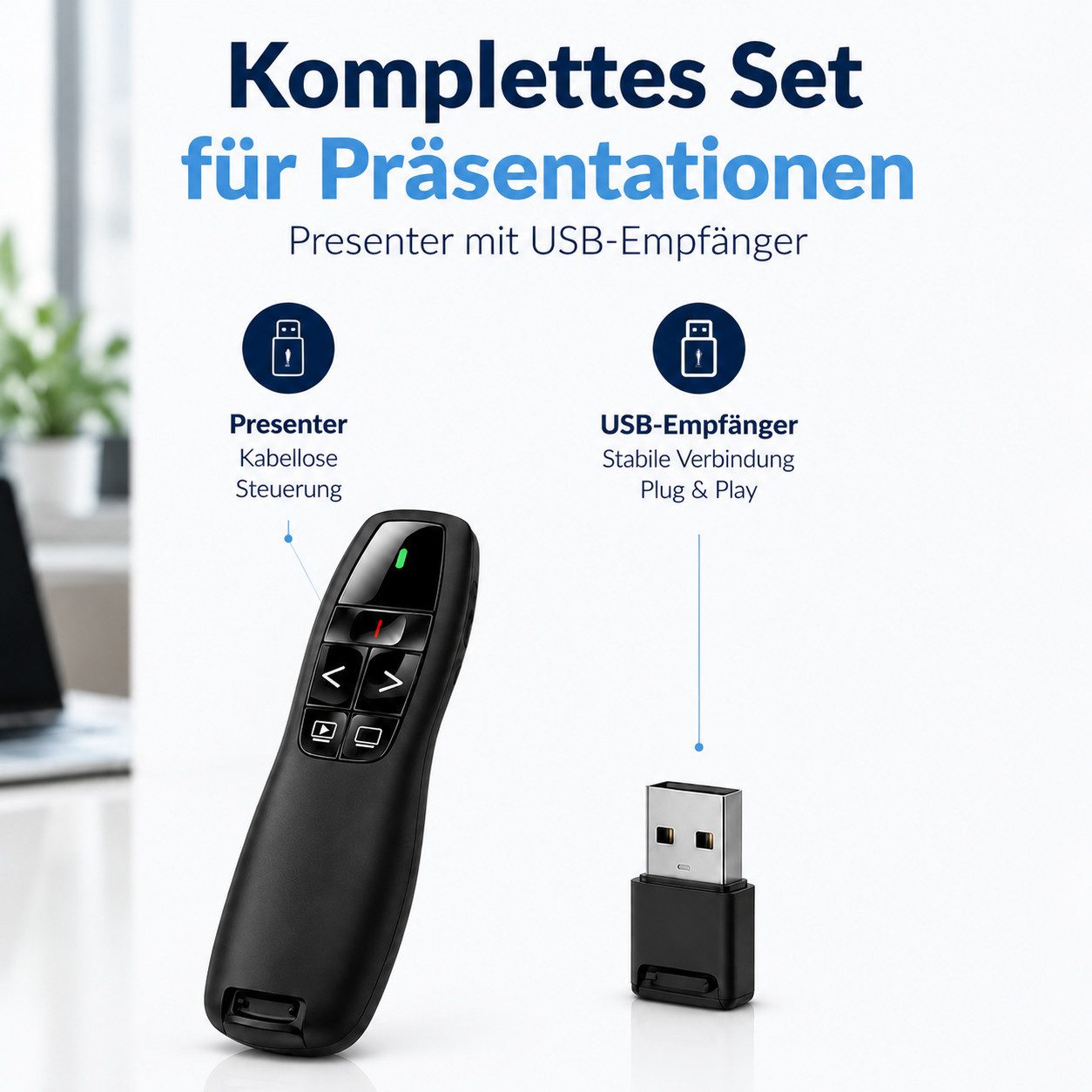 XEOOCE Präsentationsfernbedienung Laserpointer USB Empfänger Universal-Fernbedienung (Bluetooth-Steuerung)
