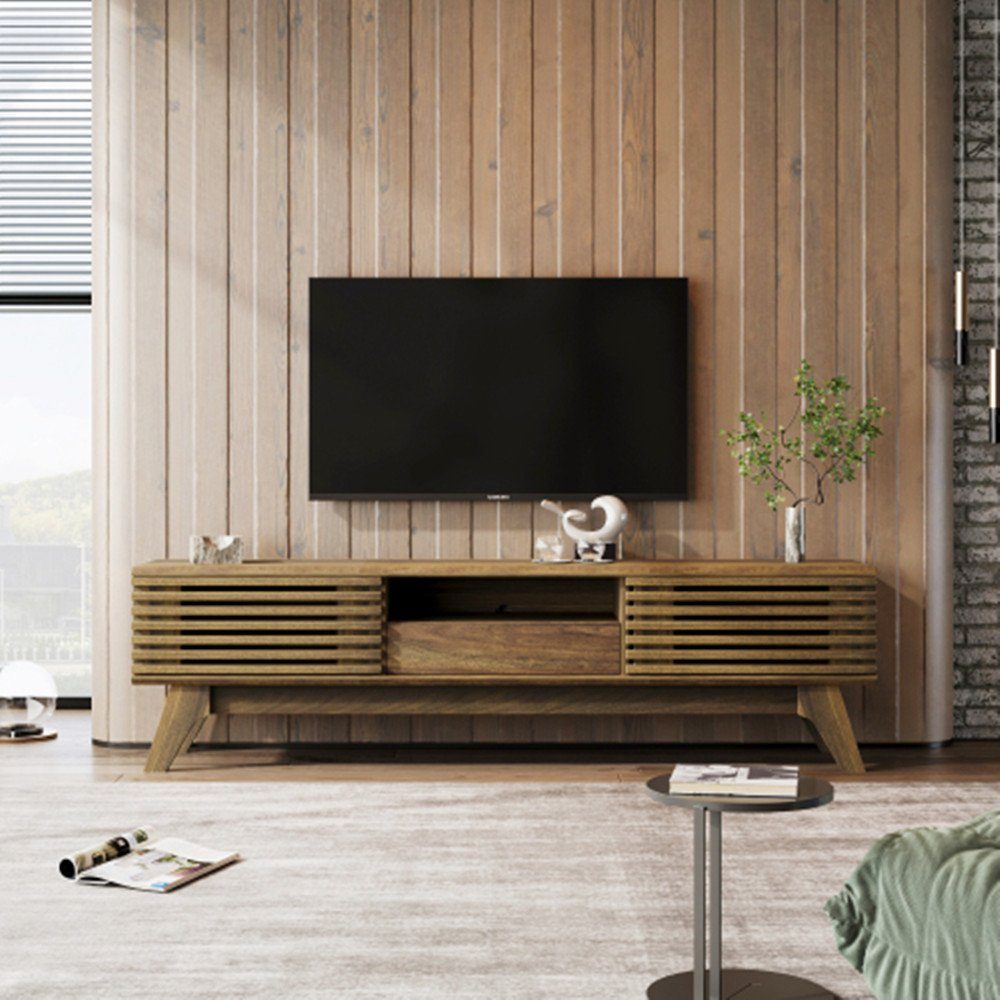 XDeer TV-Schrank TV-Schrank. Design, zwei TV-Board, einzigartiges TV-Lowboard, mit Retro-Holzfarbe. Schiebetüren, TV-Schrank TV-Möbel